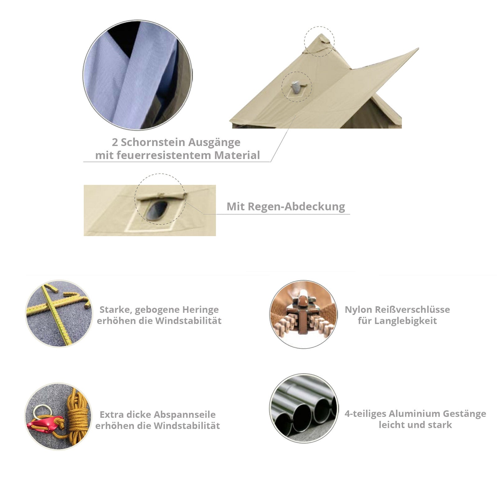 Tente Tipi Kingcamp Khan 500 pour 8 personnes, tente familiale en coton