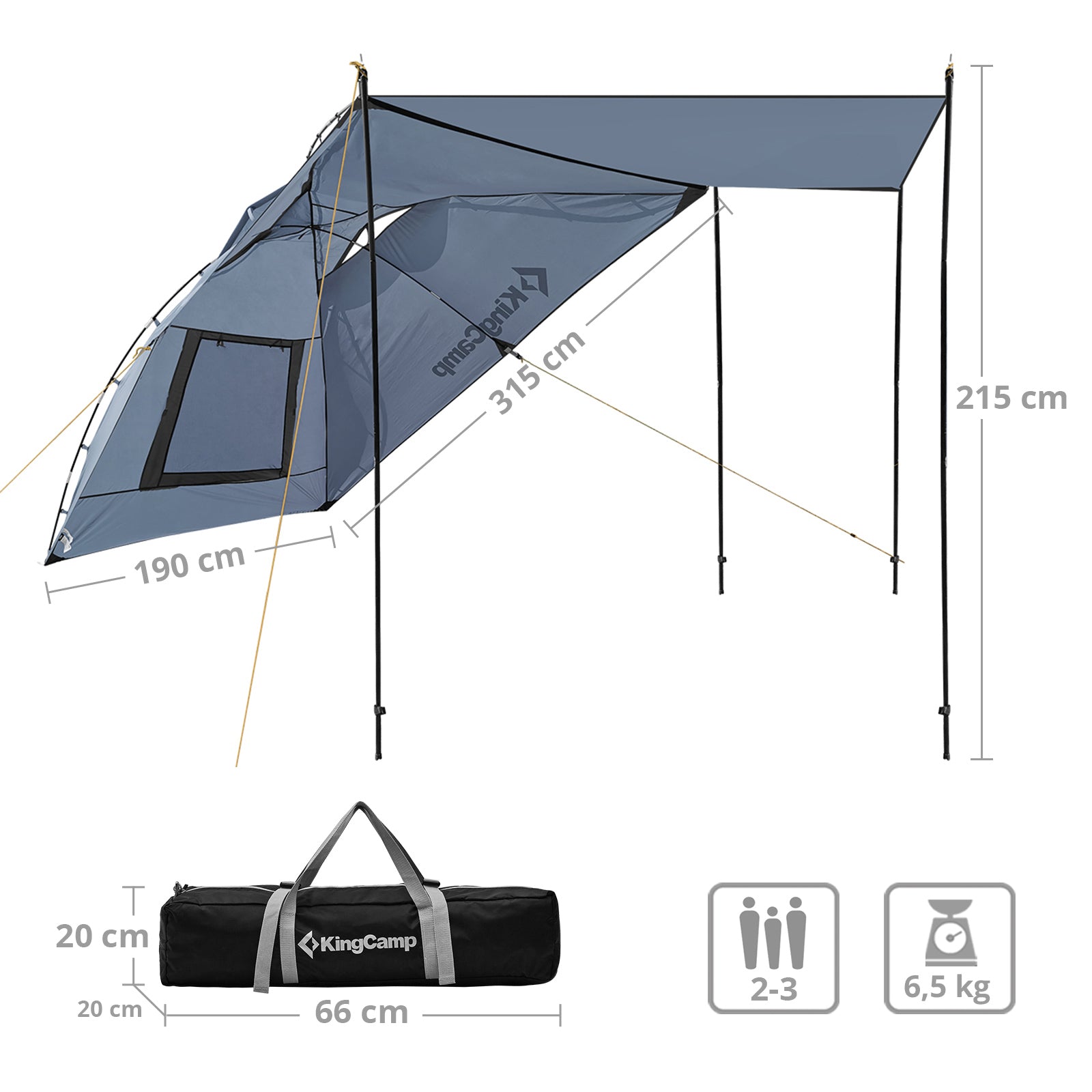 Tente arrière KINGCAMP Compass plus, pare-vent pour combi VW, tente d'appoint, SUV, monospace, pavillon, bâche