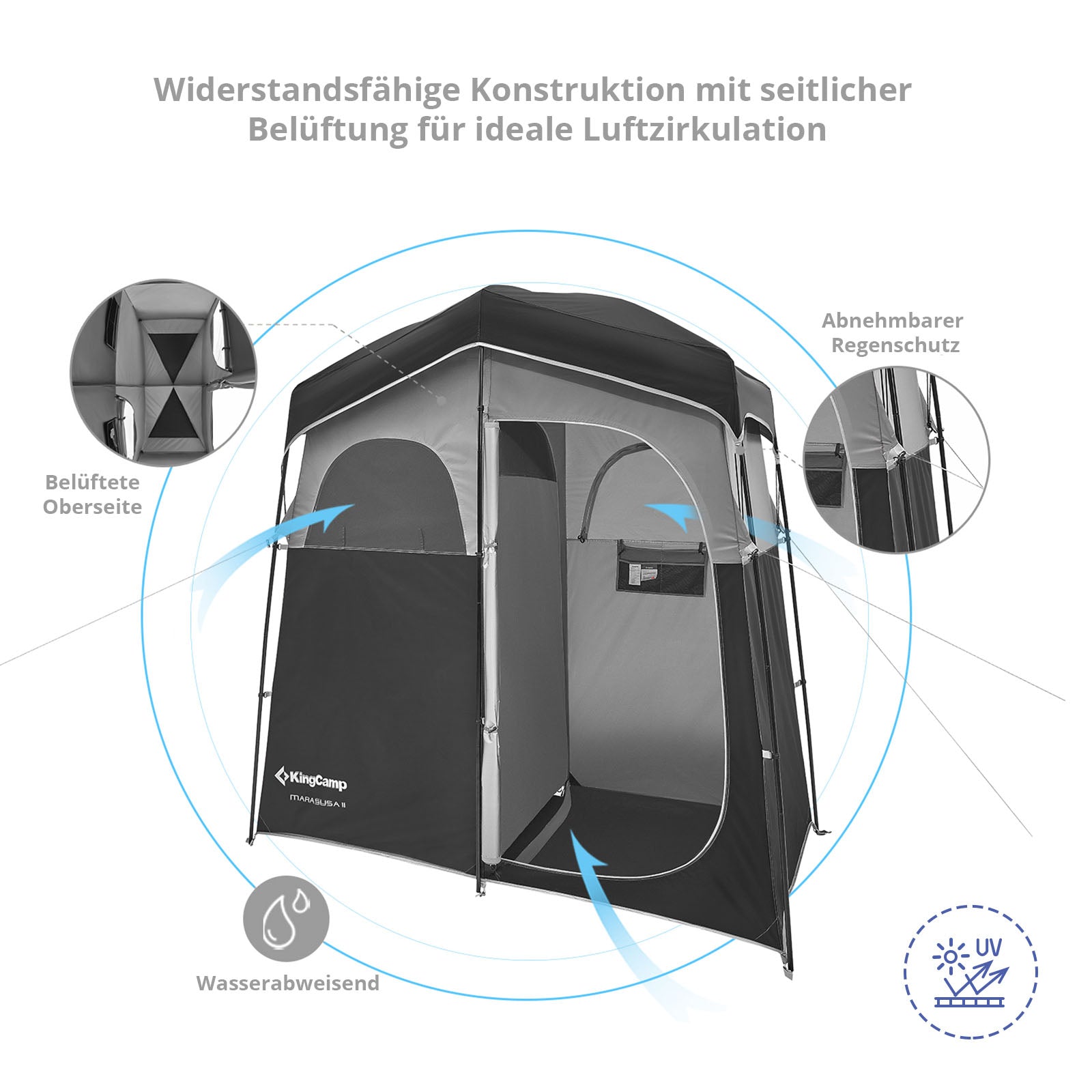 KINGCAMP Douchetent Marasusa II Camping-kleedtent WC-tent voor 2 personen