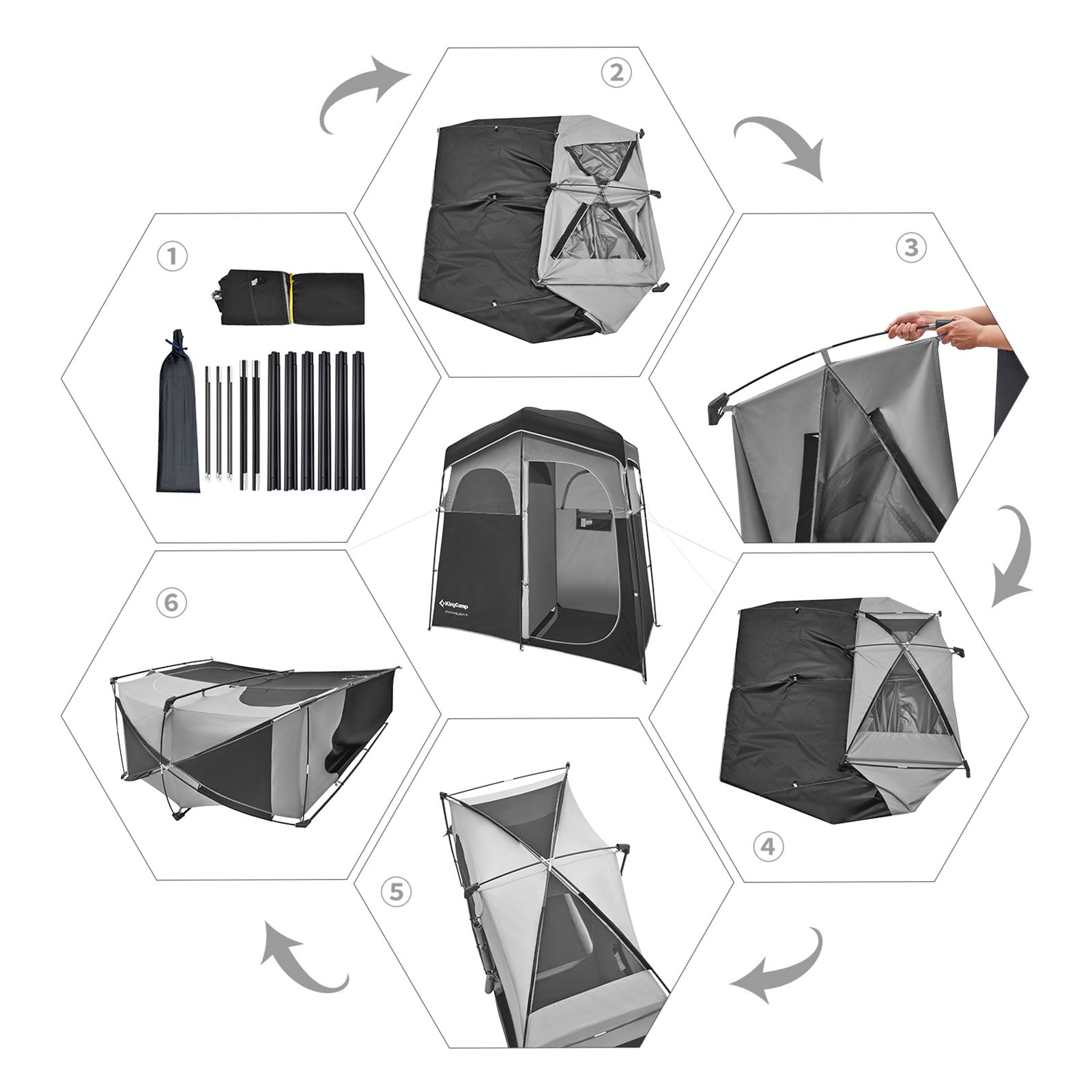 KINGCAMP Douchetent Marasusa II Camping-kleedtent WC-tent voor 2 personen