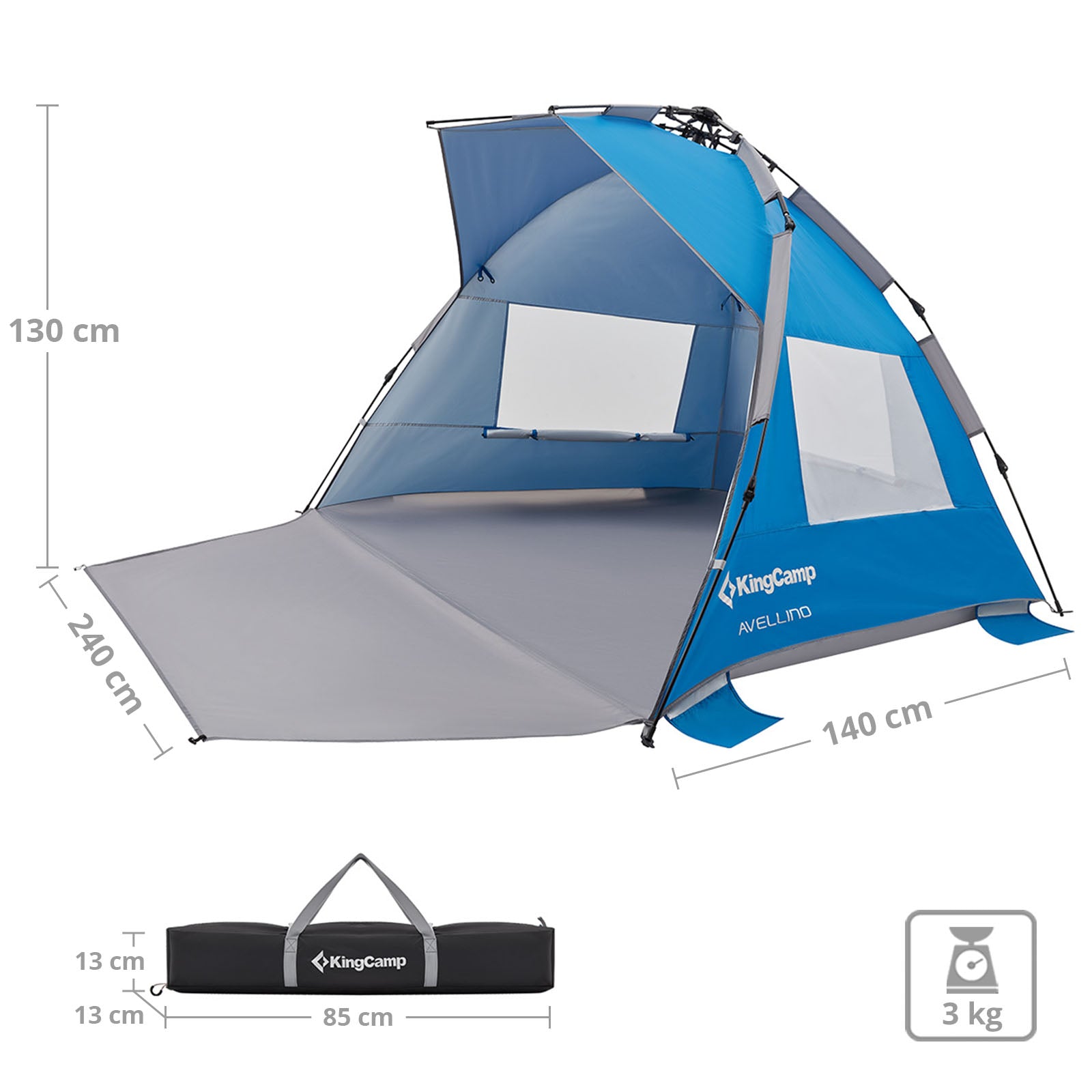 KINGCAMP Strand Muschel Avellino Sekunden Zelt XL Quick Pop Up Automatik UPF50+