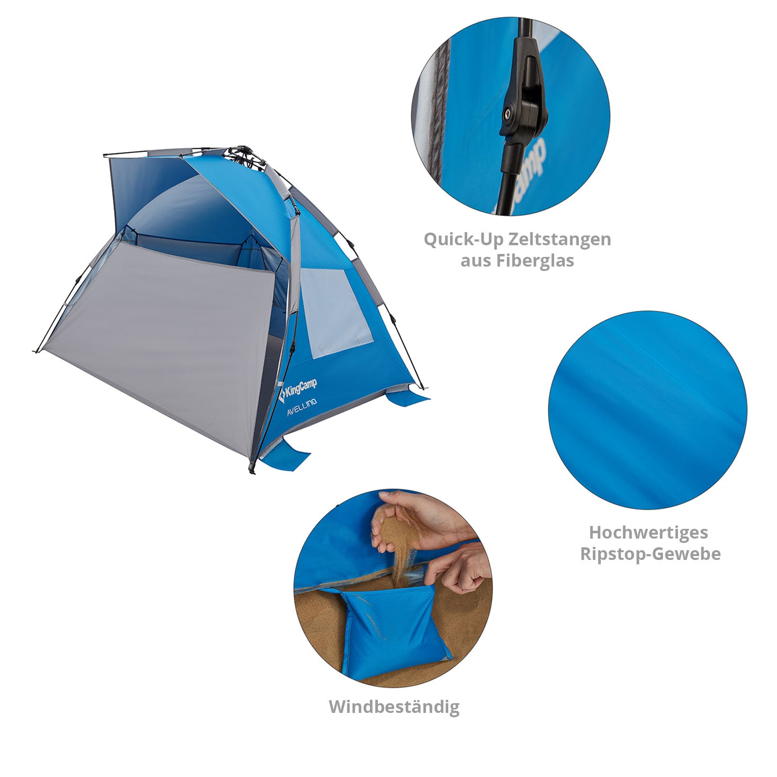 KINGCAMP Strand Muschel Avellino Sekunden Zelt XL Quick Pop Up Automatik UPF50+