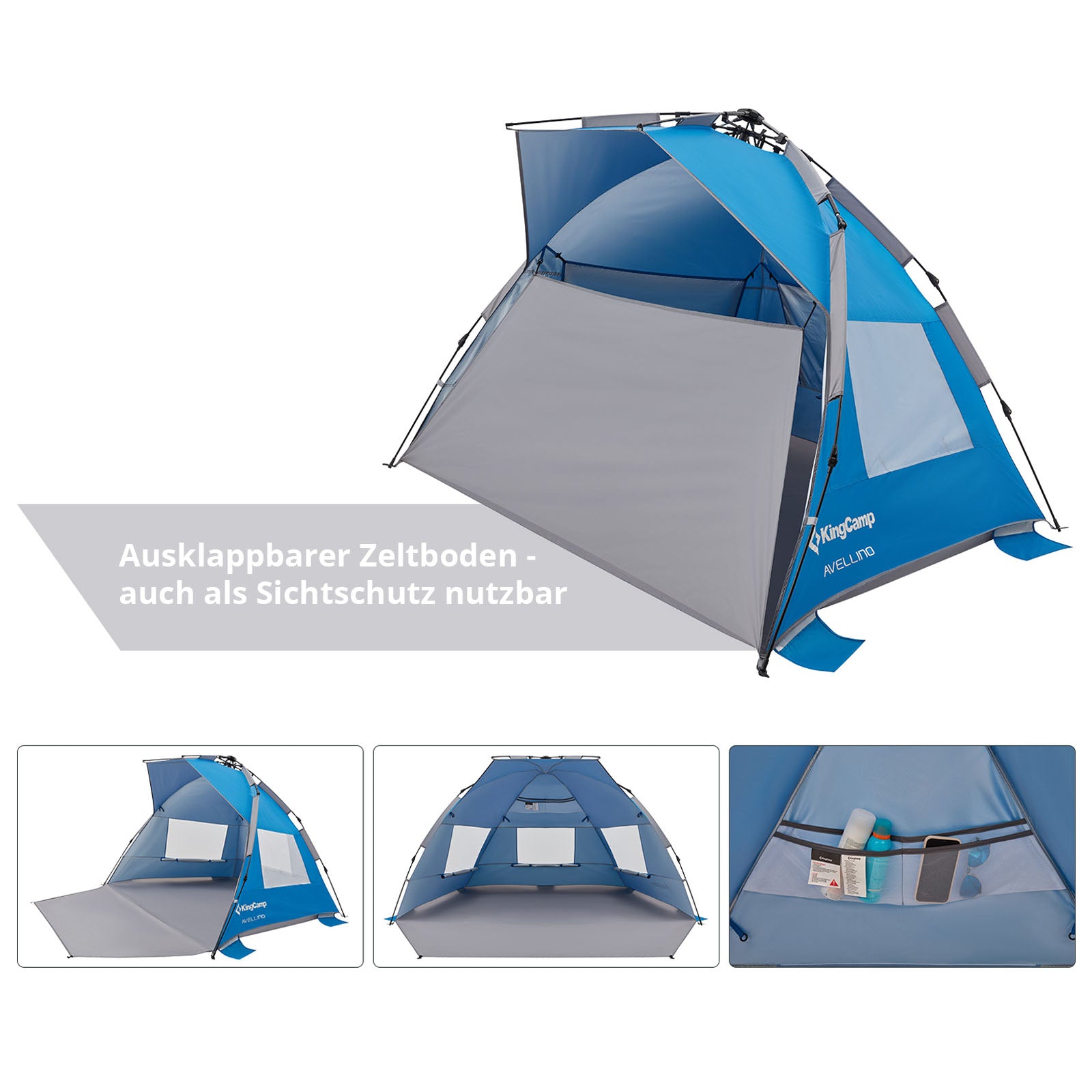 KINGCAMP Strand Muschel Avellino Sekunden Zelt XL Quick Pop Up Automatik UPF50+