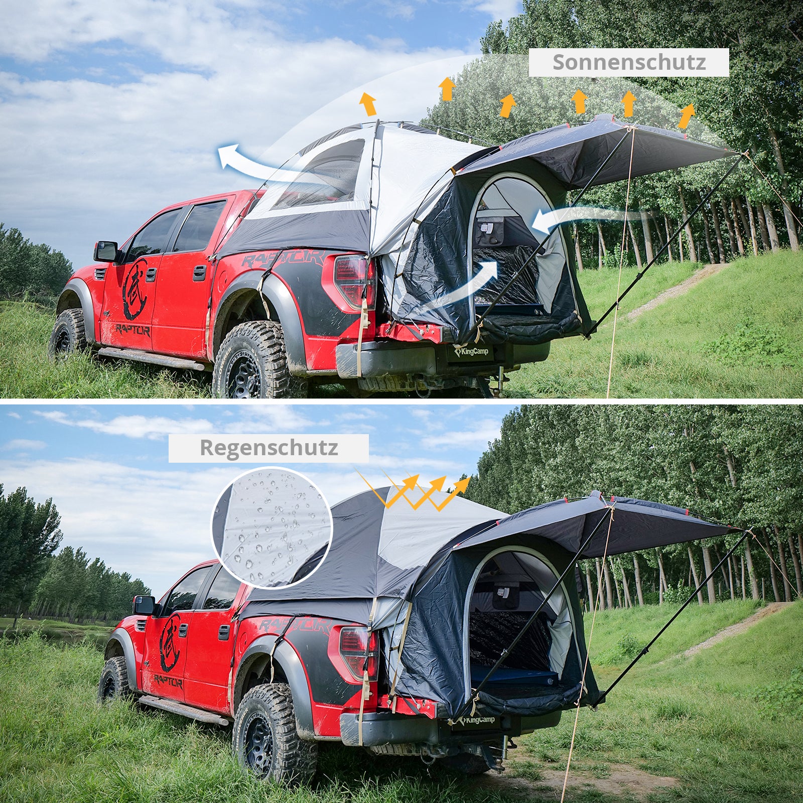 Tente de camionnette KINGCAMP pour 2 personnes, tente intérieure pour camionnette, camping