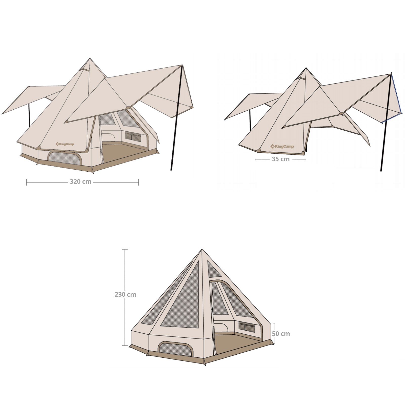 Tente Tipi Kingcamp Genghis 320 Tente de camping 2 personnes Pyramide Tipi Légère