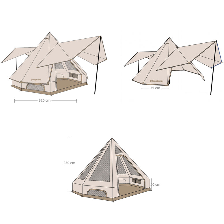 KINGCAMP Tipi Zelt Dschingis 320 Campingzelt 2 Personen Pyramiden Tepee Leicht