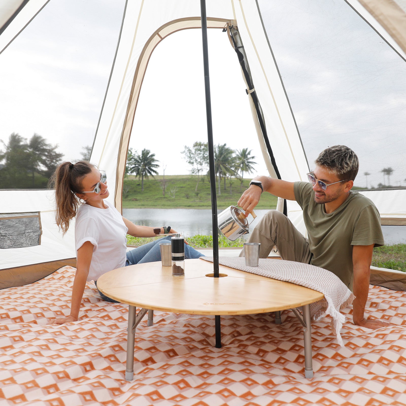 Tente tipi KINGCAMP Dschingis 320 – Tente de camping pour 2 personnes, forme pyramidale, légère