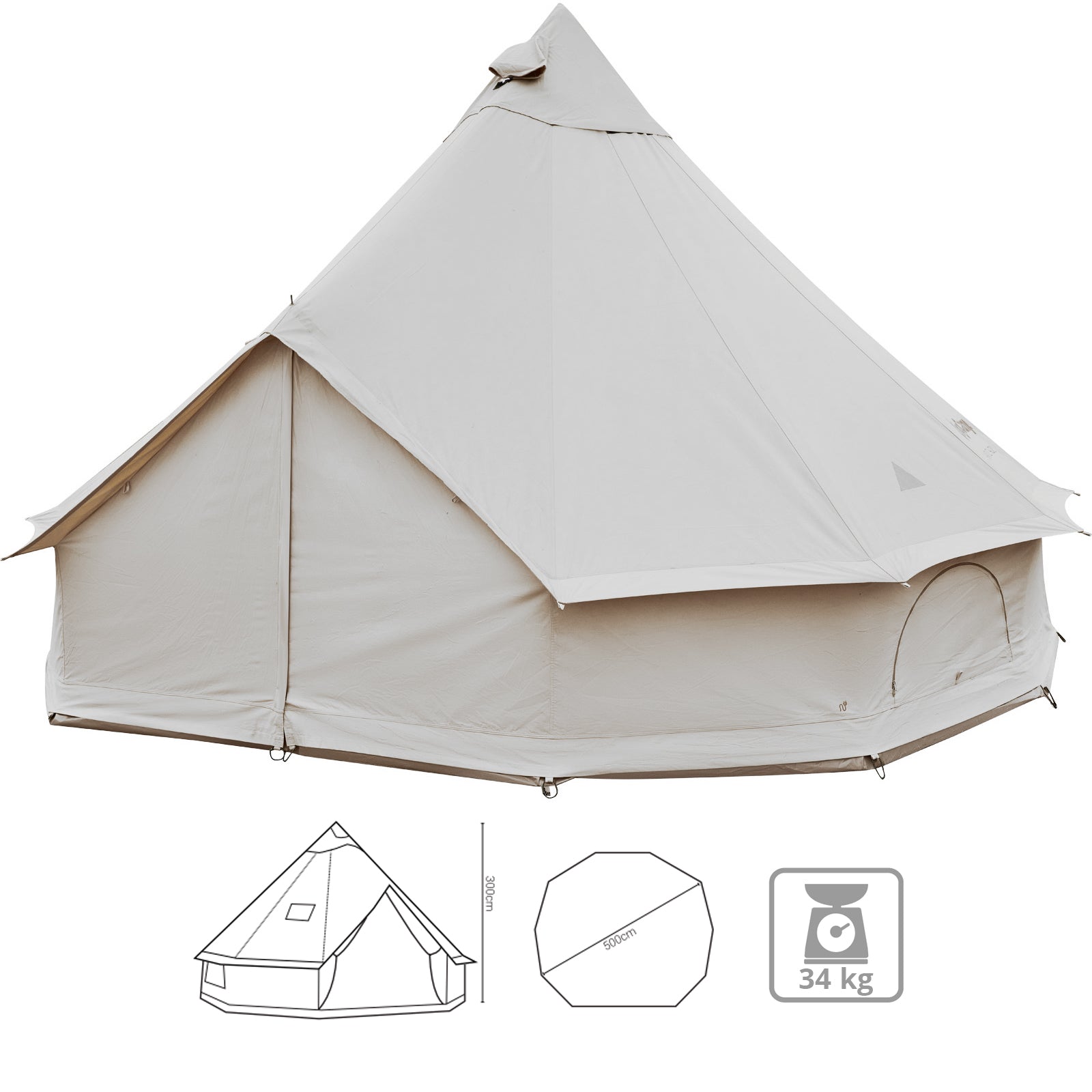 KINGCAMP Tipi Tent Khan 500C Family Camping 8 Person Tent Tepee 100% Cotton