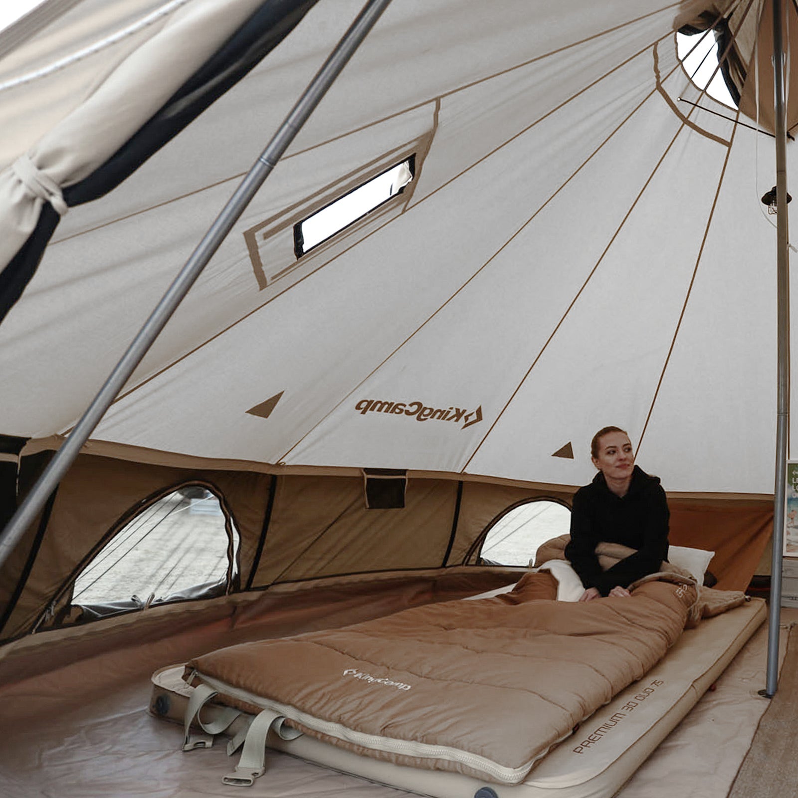 Tente Tipi KINGCAMP Khan 500C Tente de camping familiale 8 personnes Tepee 100 % coton