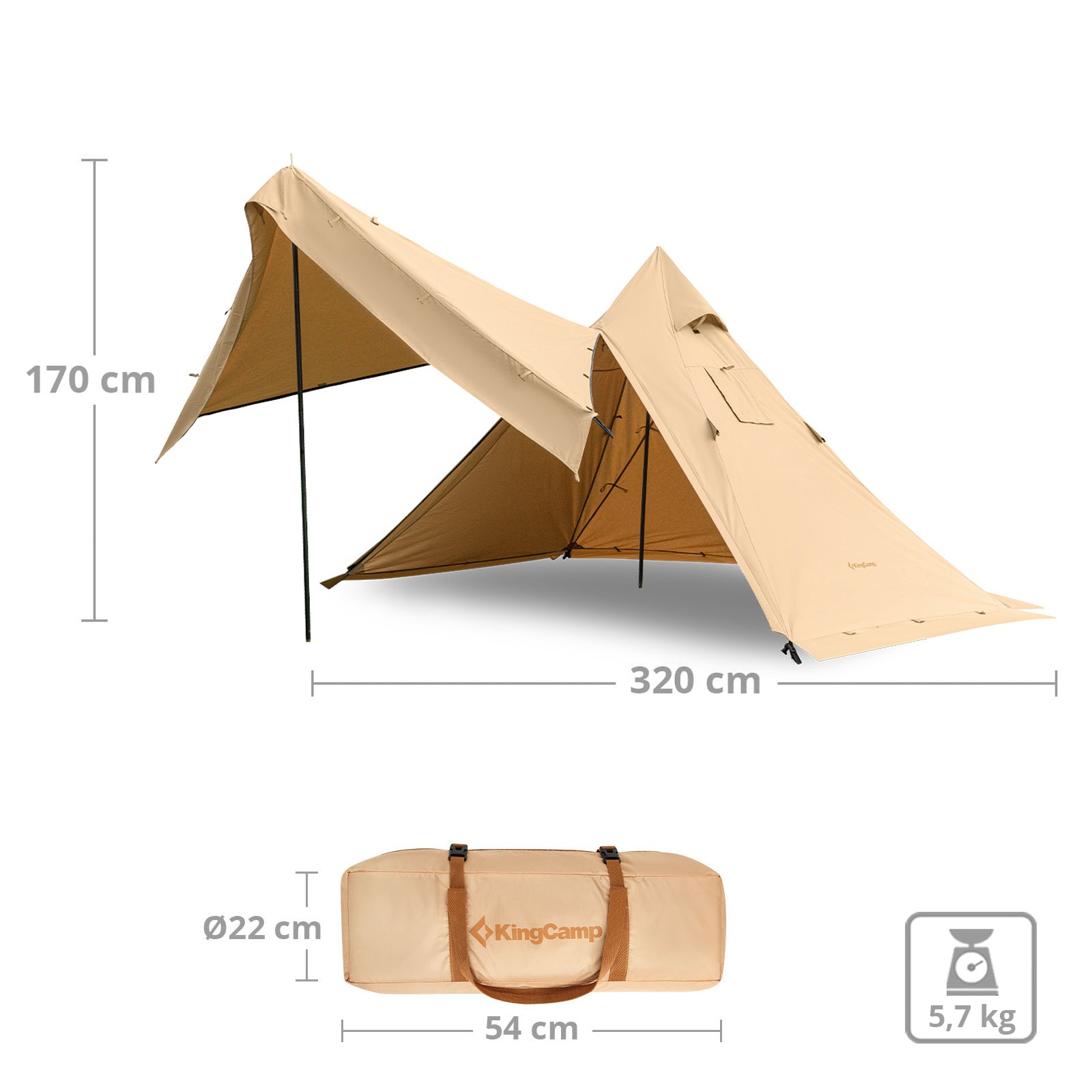 KINGCAMP Tipi Torino 2 Person Trekking Tepee House Tent Tippi Camping Cotton