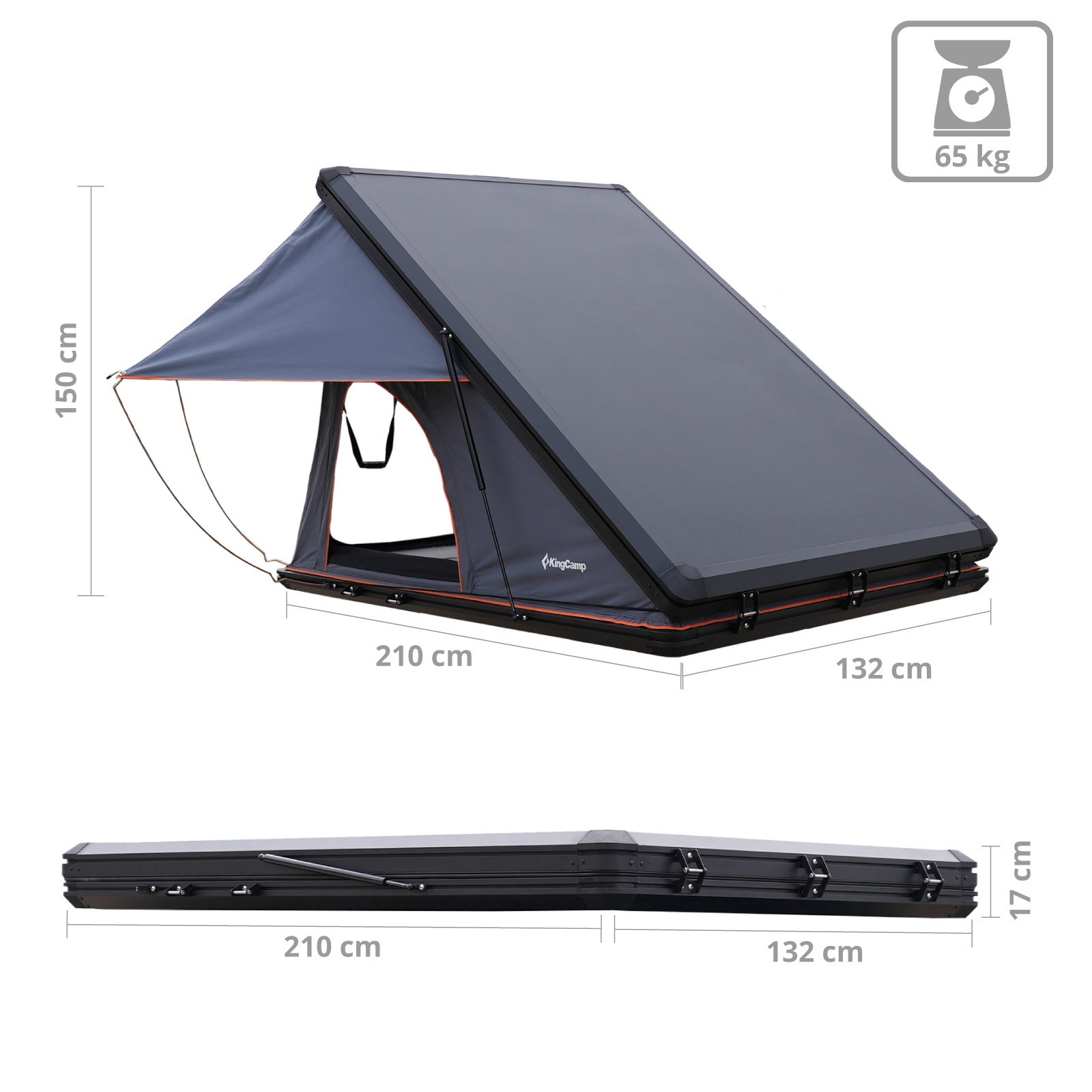 Tente de toit de voiture KINGCAMP Northway Tente de toit rigide pour 2 personnes Boîte automatique