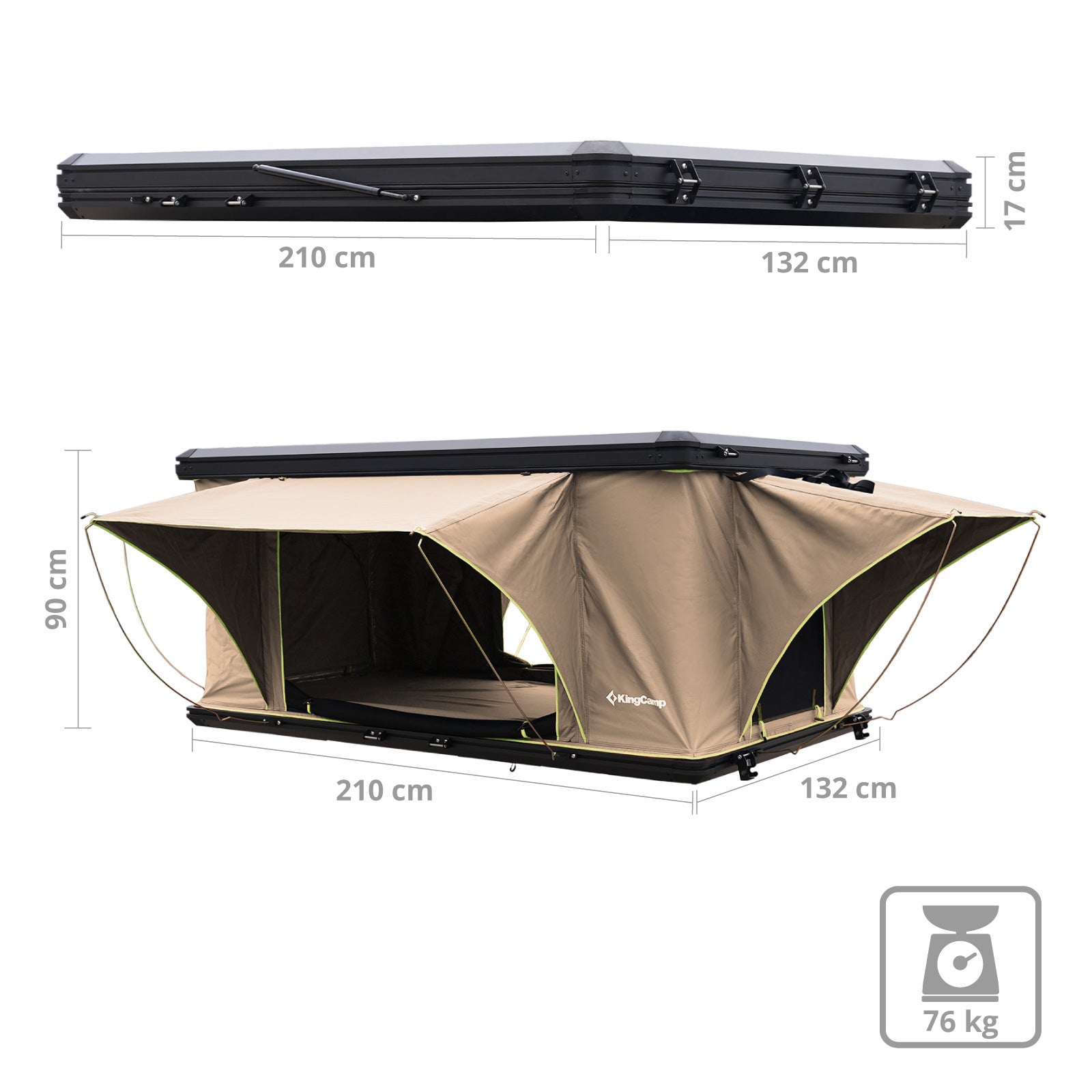 KINGCAMP Auto Dachzelt Boundless 2 Personen Hartschale Dach Zelt Automatik Box