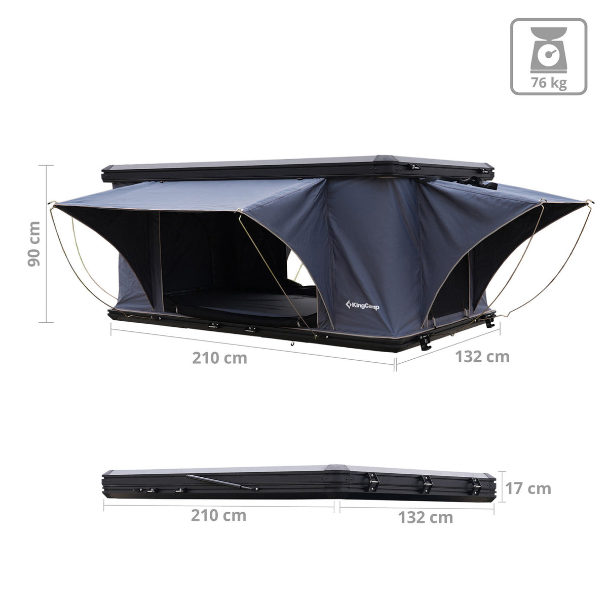 KINGCAMP Auto Dachzelt Boundless 2 Personen Hartschale Dach Zelt Automatik Alu