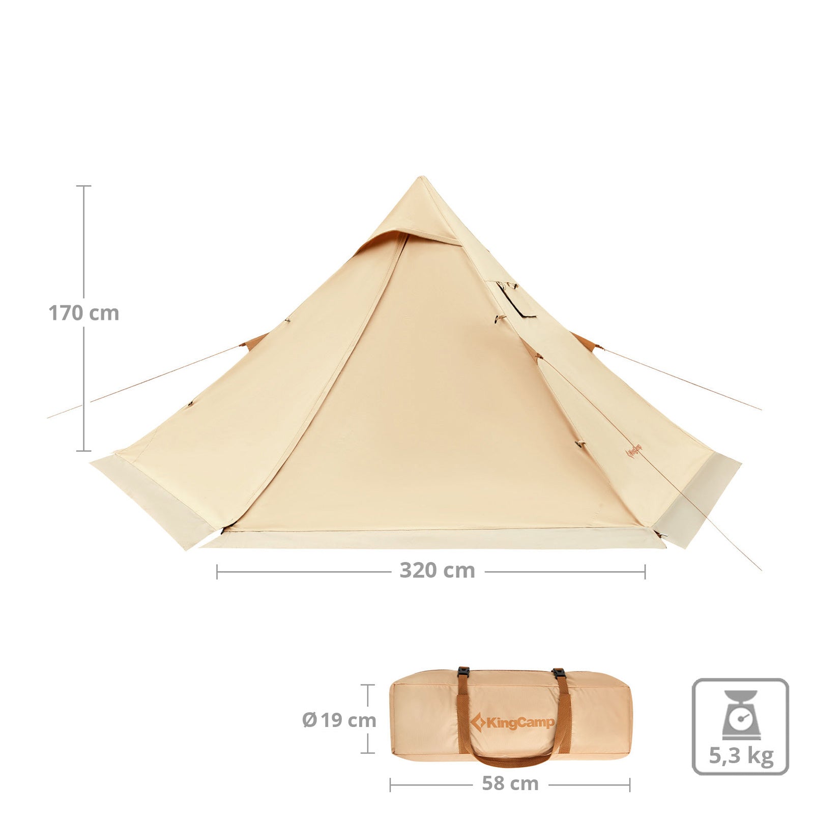 KINGCAMP Tipi Torino 1-2 Personen Camping Trekking Haus Zelt Tepee Baumwolle