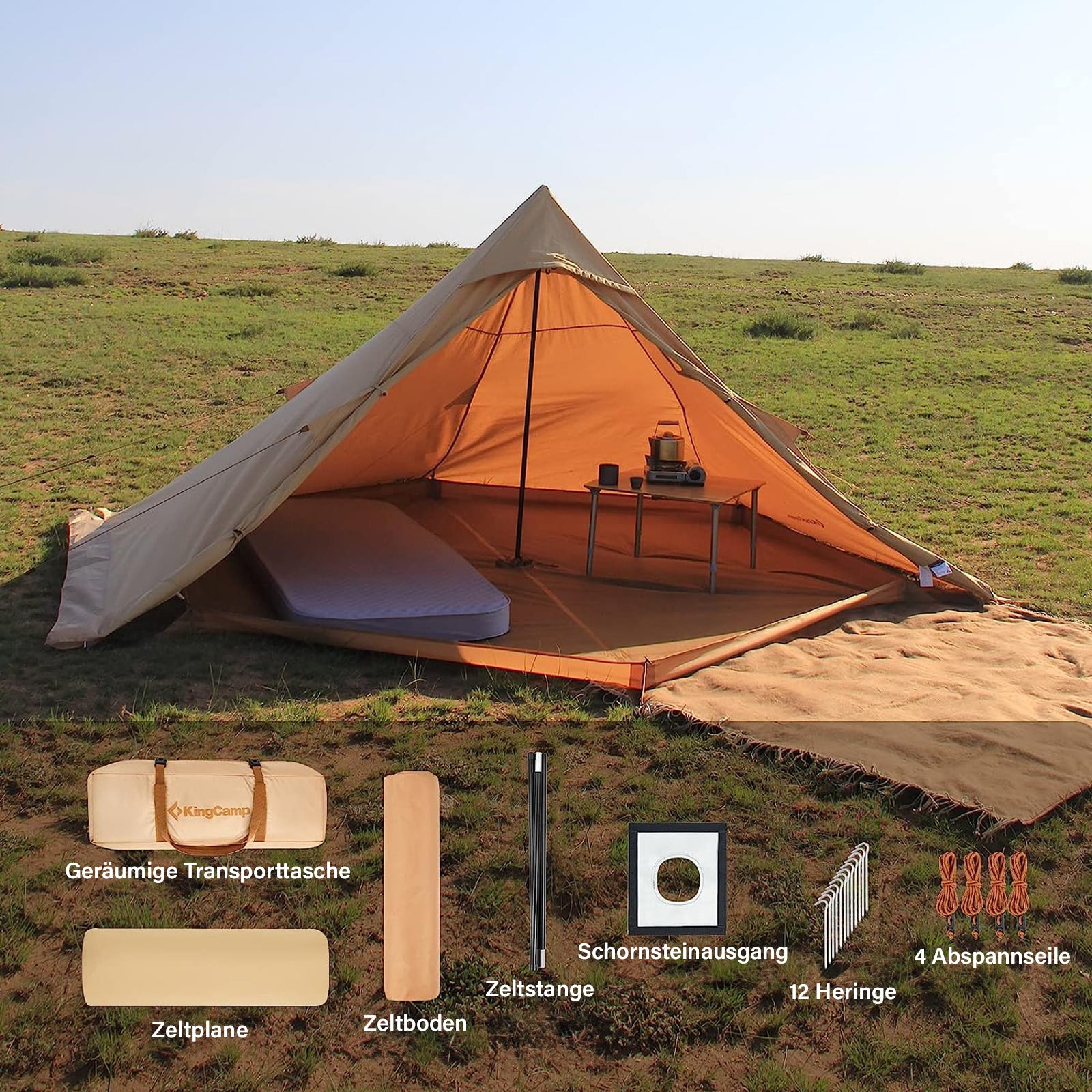 KINGCAMP Tipi Torino 1-2 Personen Camping Trekking Haus Zelt Tepee Baumwolle