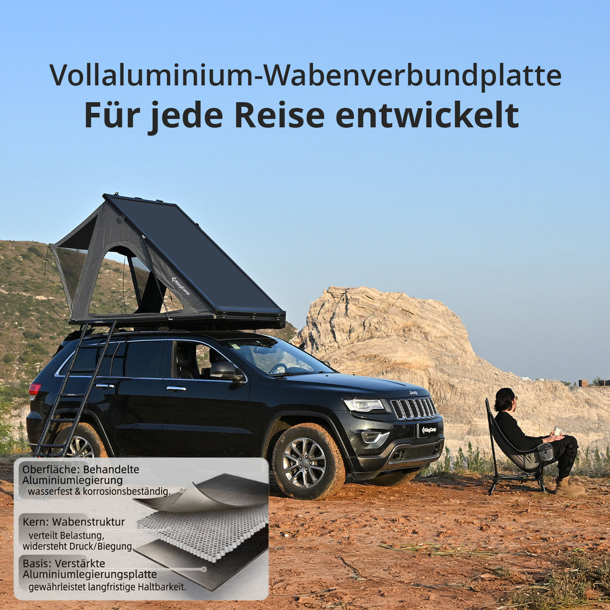 KINGCAMP Auto Dachzelt Open Road LW 2 Personen Hartschale Automatik Zelt Alu