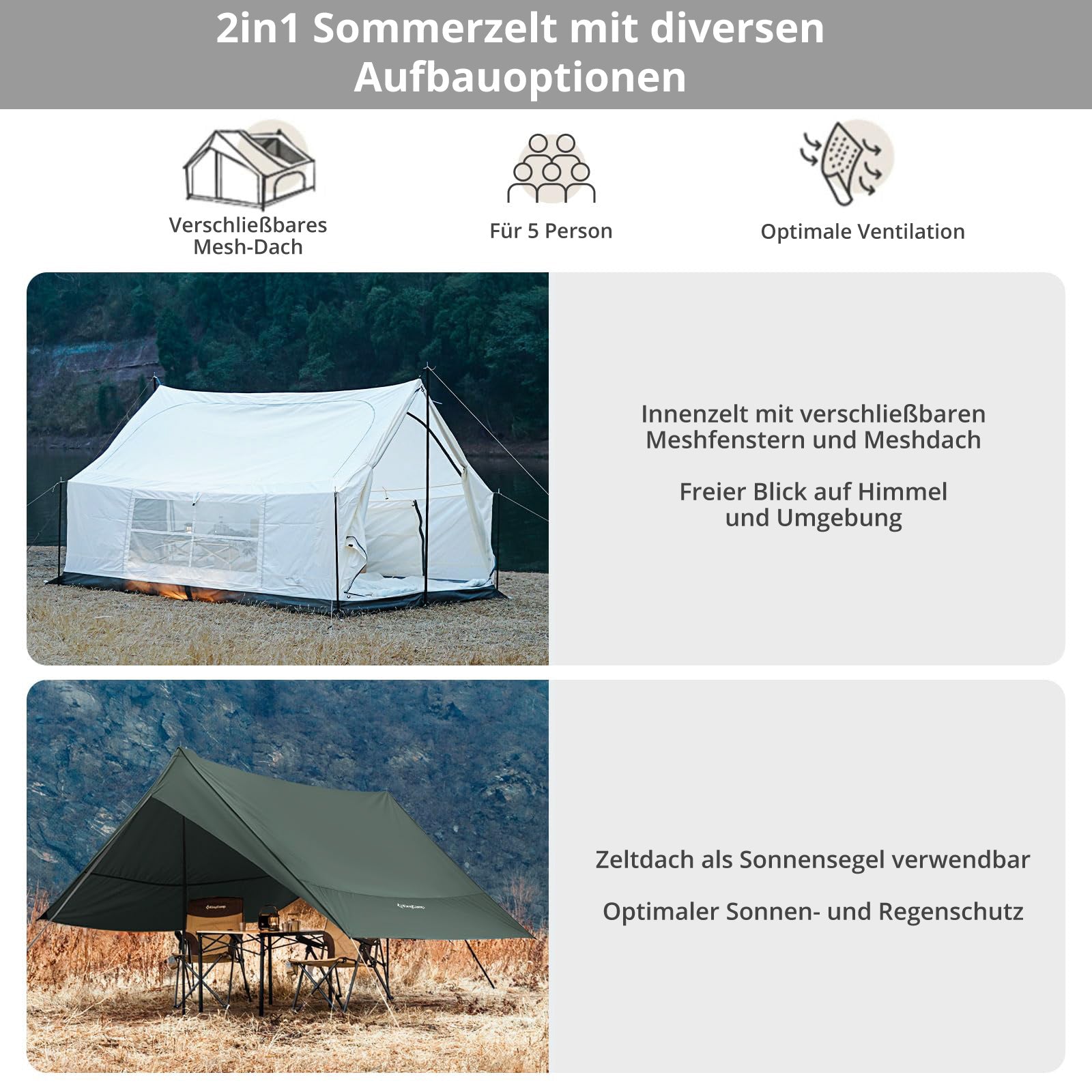 KINGCAMP House Tent Pinehouse II Family 3-4 Person Tent Camping Tent Cotton