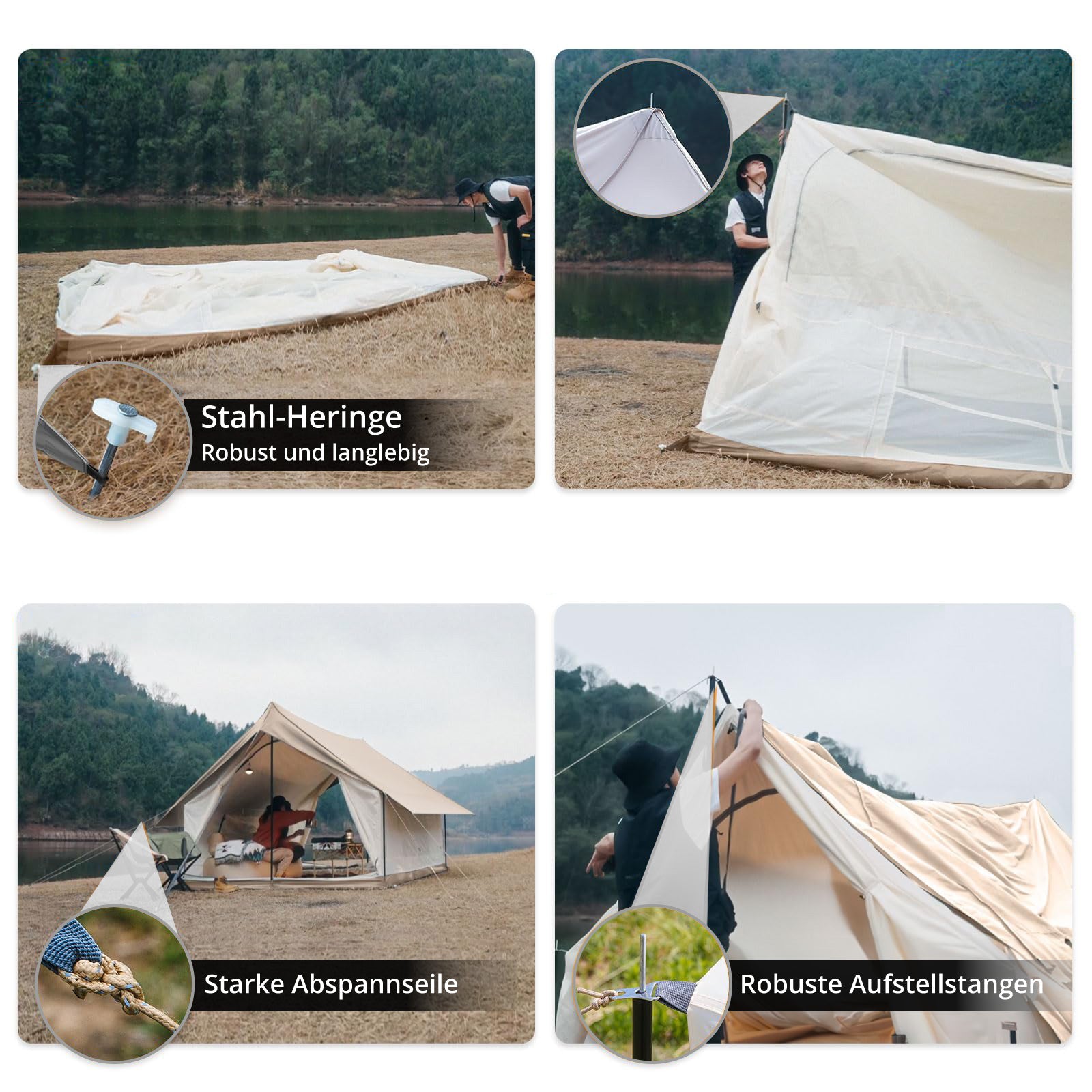 Tente de camping familiale KINGCAMP Pinehouse II pour 3 à 4 personnes, en coton