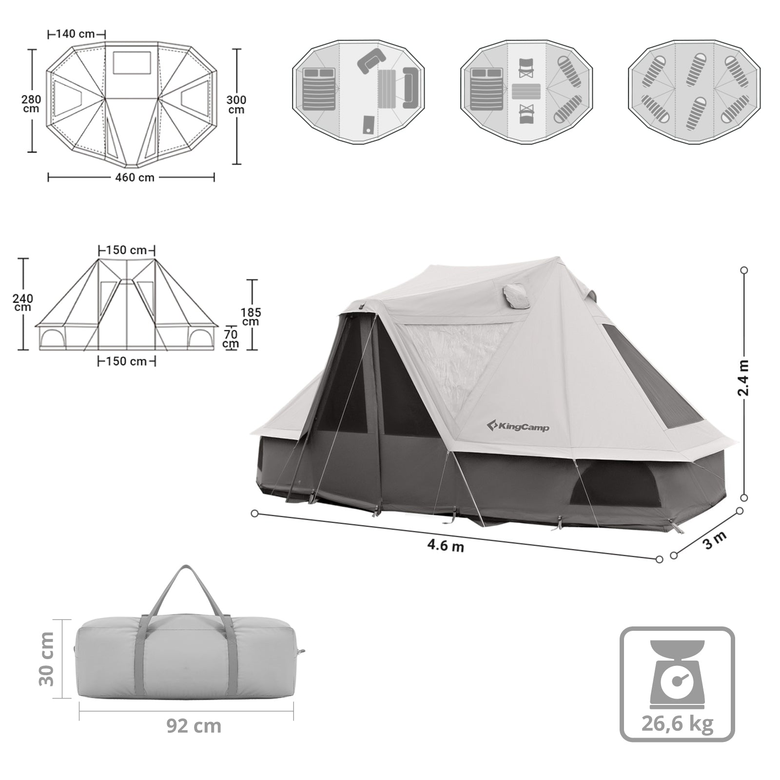 Tente de camping en coton KINGCAMP Khan Villa Pavilion Tente familiale en coton