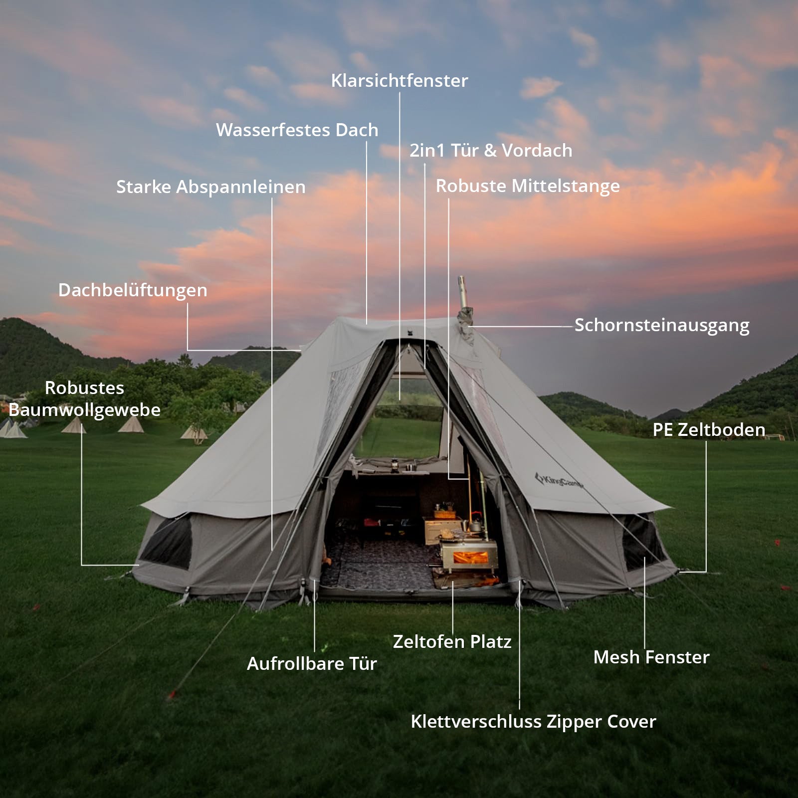 Tente de camping en coton KINGCAMP Khan Villa Pavilion Tente familiale en coton