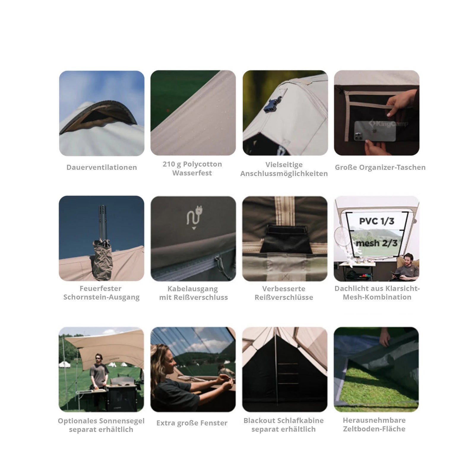 KINGCAMP Baumwollzelt Campingzelt Khan Villa Pavillon Familienzelt Baumwolle