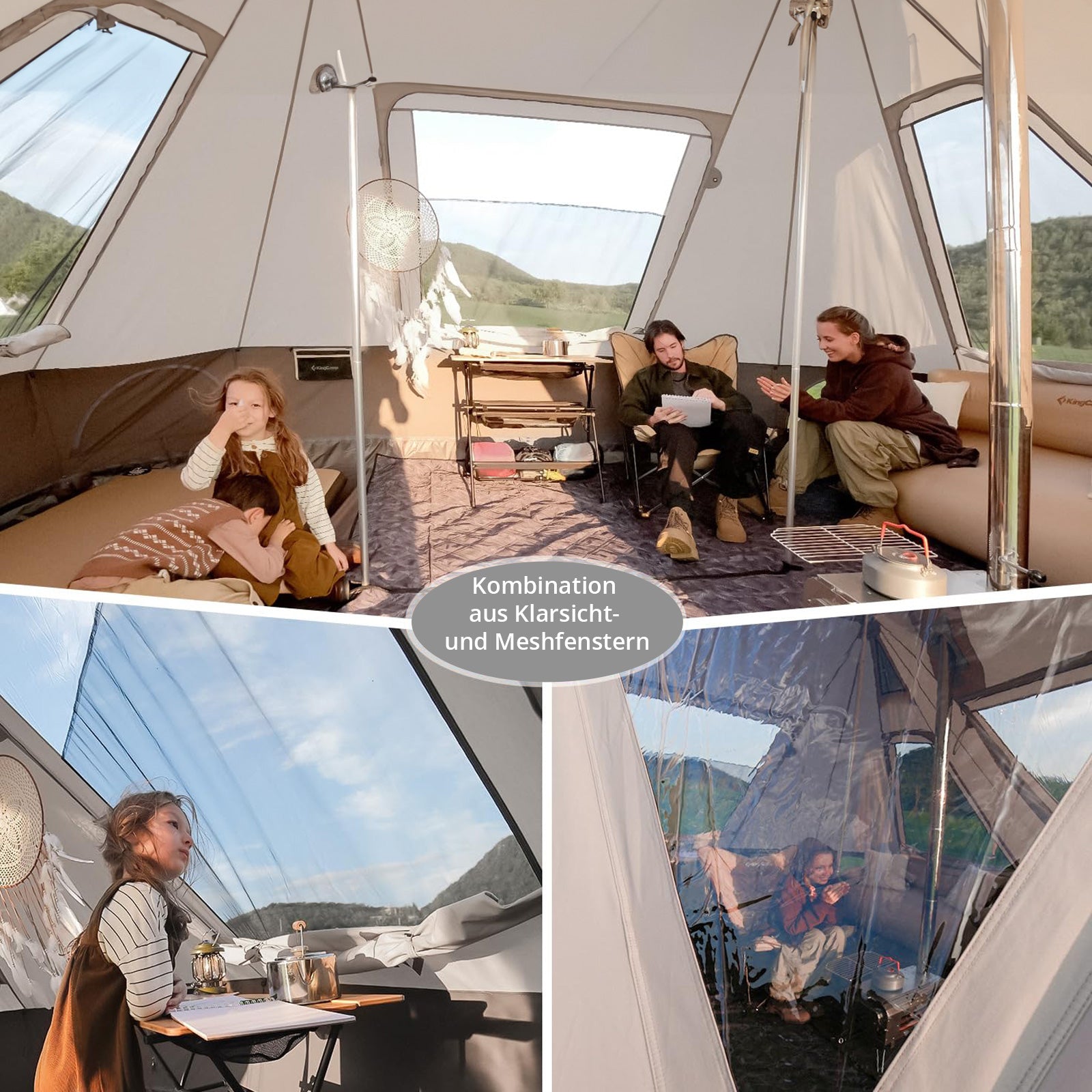 Tente de camping en coton KINGCAMP Khan Villa Pavilion Tente familiale en coton