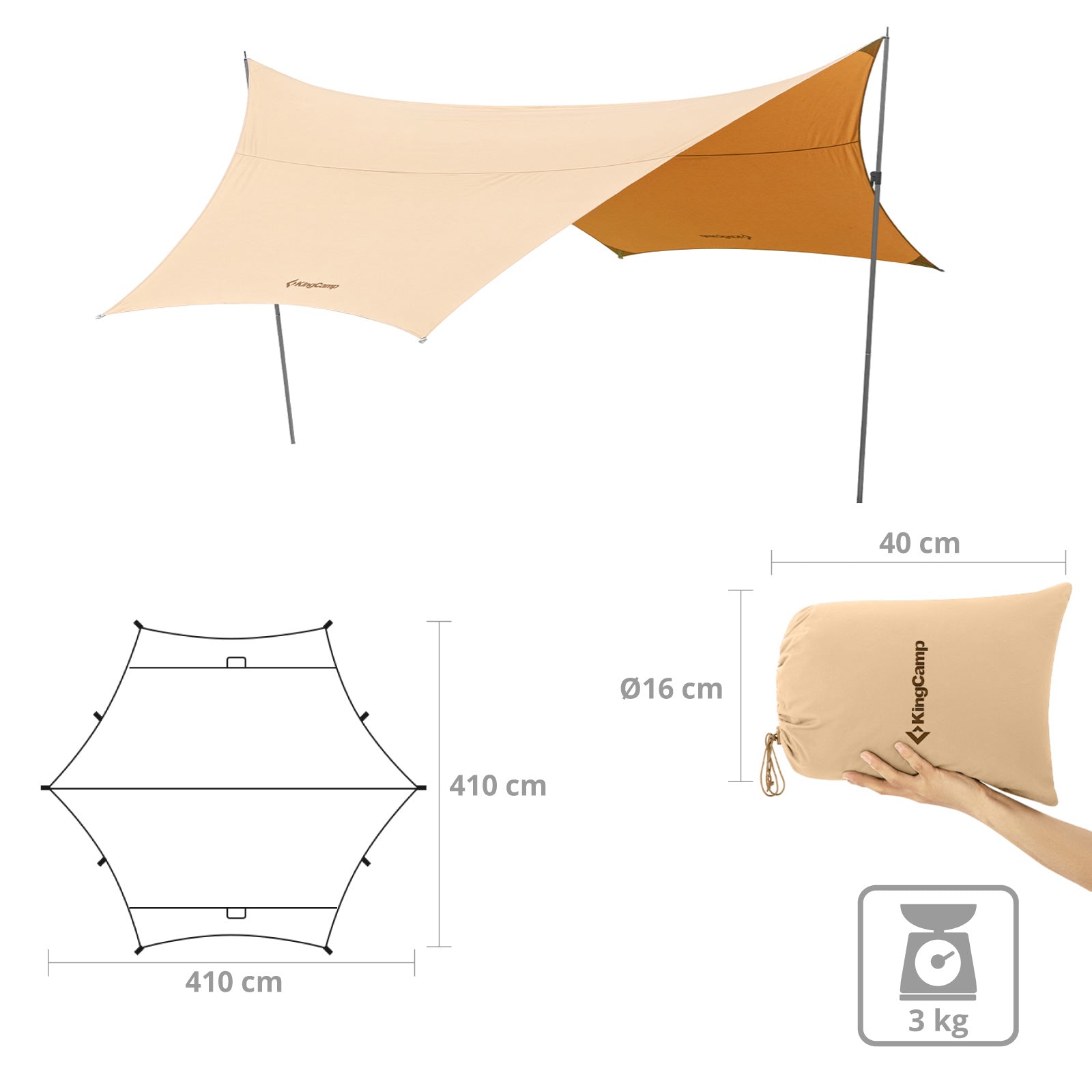 Bâche pare-soleil KINGCAMP Tagounit Camping Protection contre le vent de tente Bâche en coton