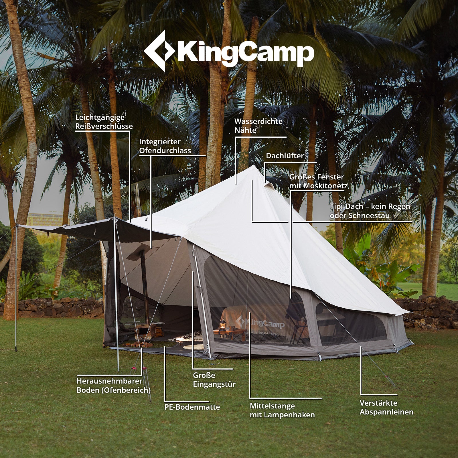 KINGCAMP Tipi Zelt Khan Vista 500 Familienzelt Glockenzelt 8 Personen Baumwolle
