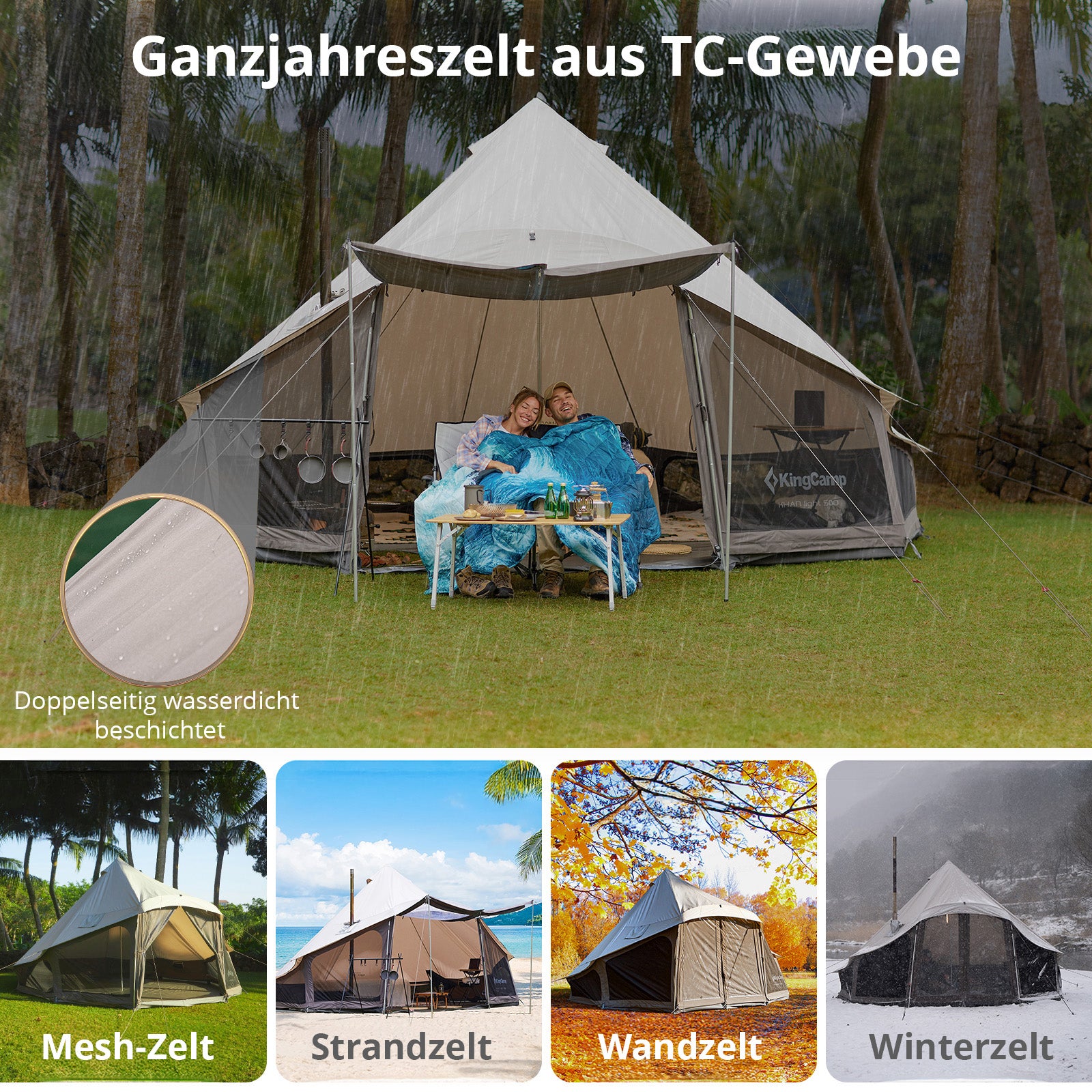 KINGCAMP Tipi Zelt Khan Vista 500 Familienzelt Glockenzelt 8 Personen Baumwolle