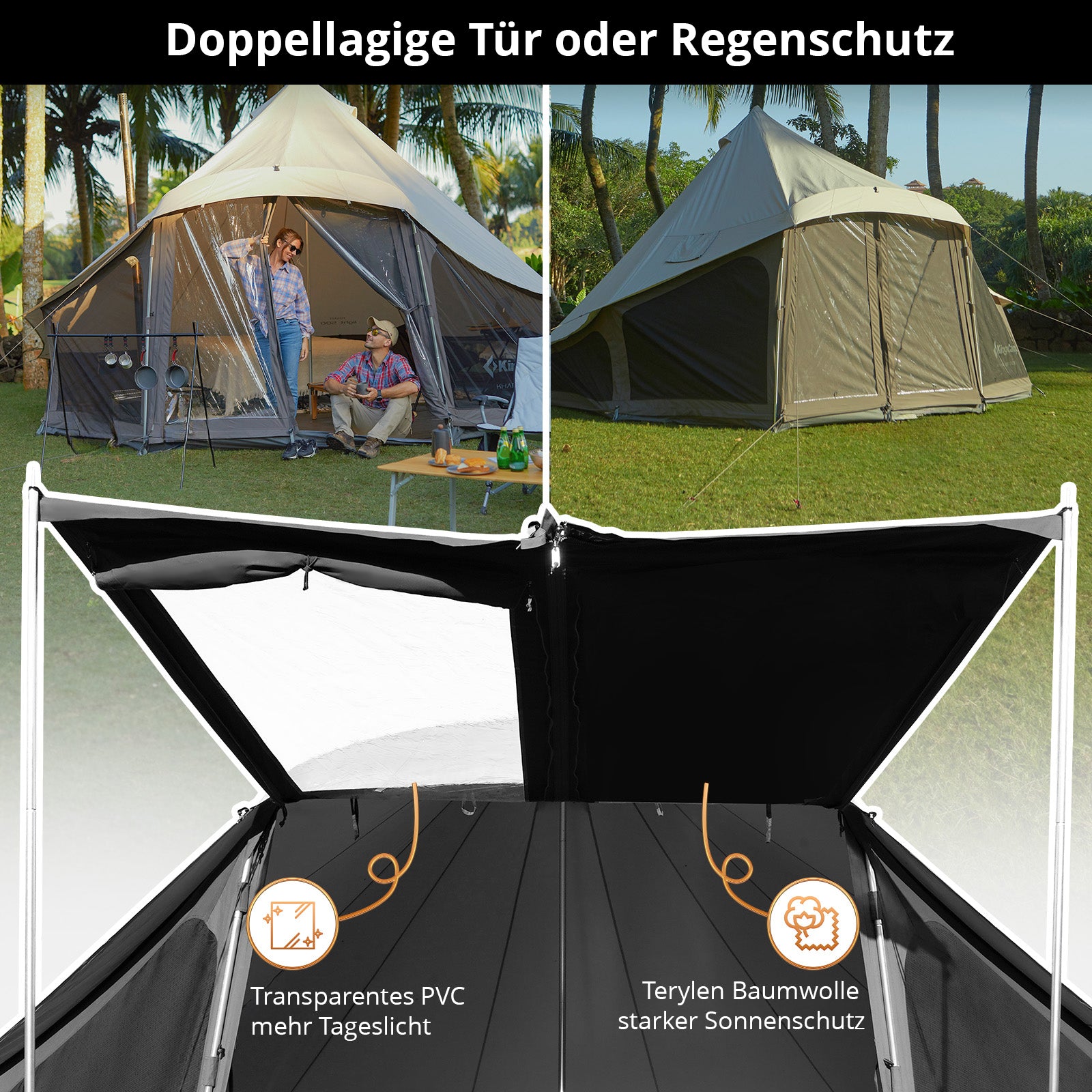 KINGCAMP Tipi Zelt Khan Vista 500 Familienzelt Glockenzelt 8 Personen Baumwolle