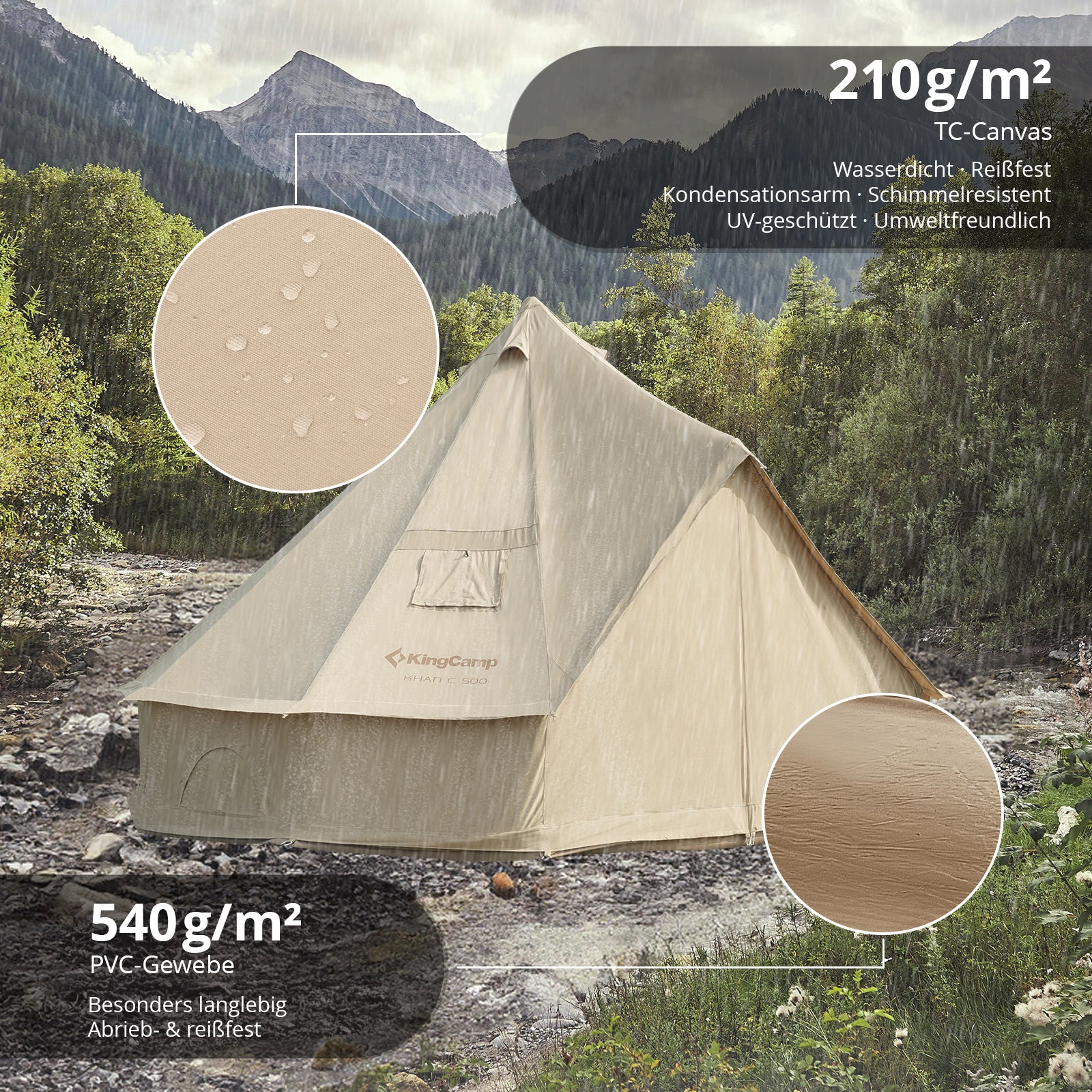 KINGCAMP Tipi Zelt Khan X 400 Familienzelt Glockenzelt 6 Personen Zelt Baumwolle