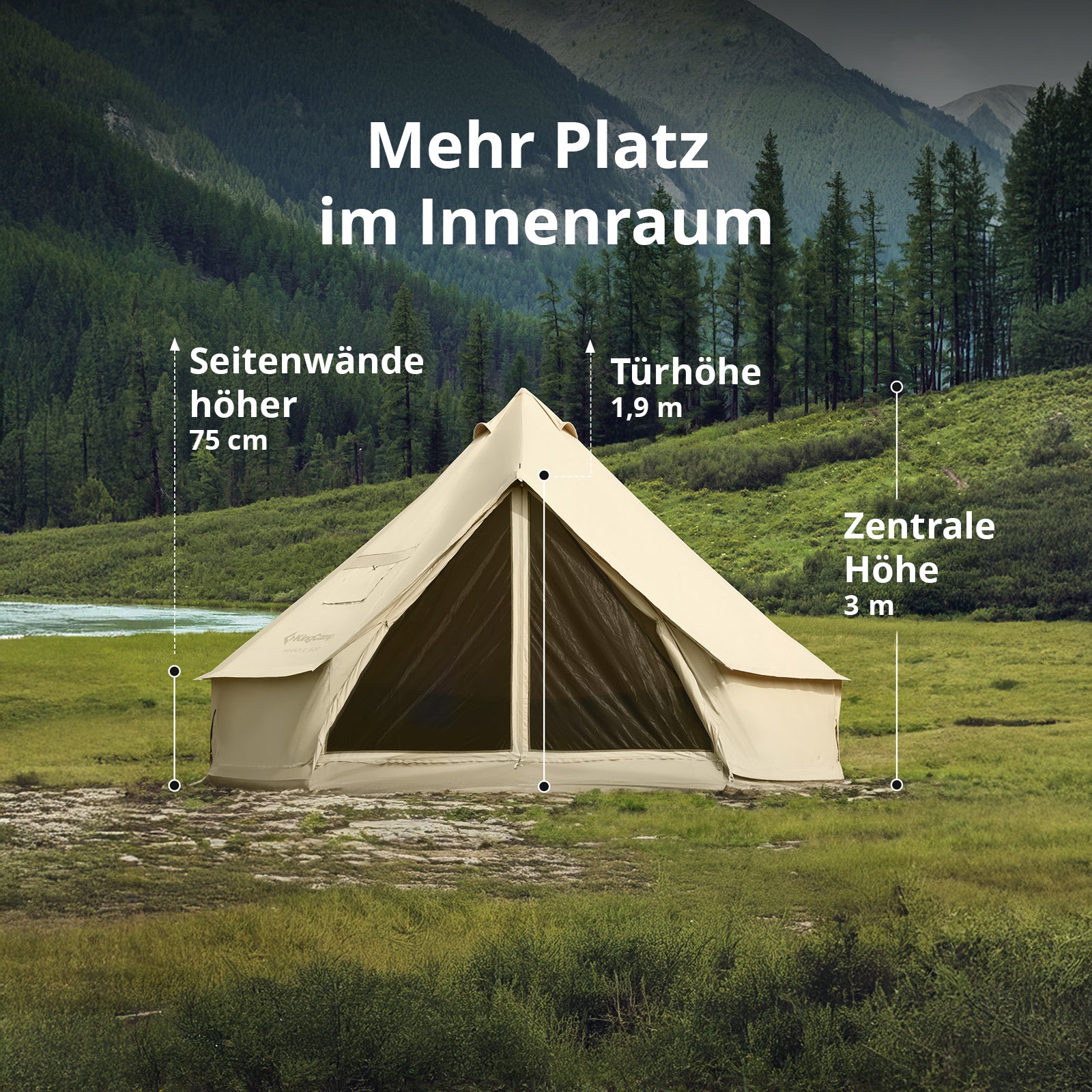 KINGCAMP Tipi Zelt Khan X 500 Familienzelt Glockenzelt 8 Personen Zelt Baumwolle