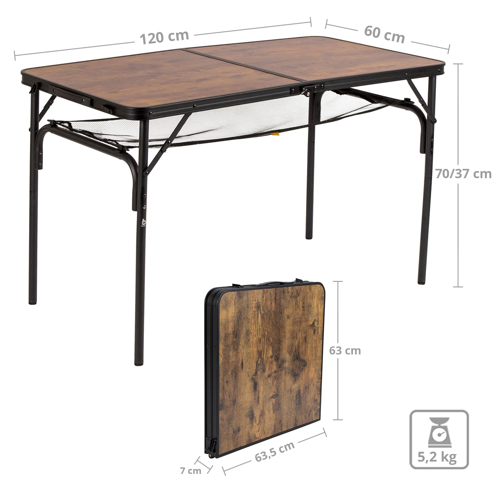 Table de camping pliante Greene BO-CAMP, table pliante en aluminium, 2 hauteurs