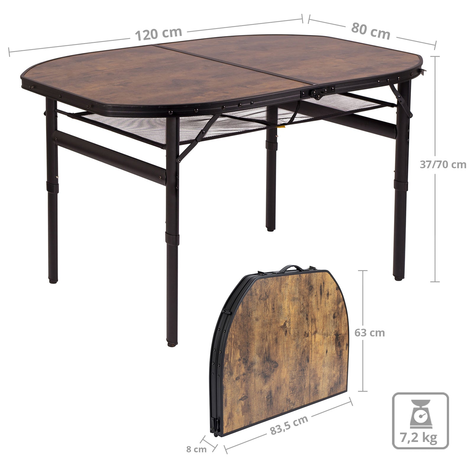 BO-CAMP Table de camping pliante Melrose Table pliante pliable en aluminium 2 hauteurs