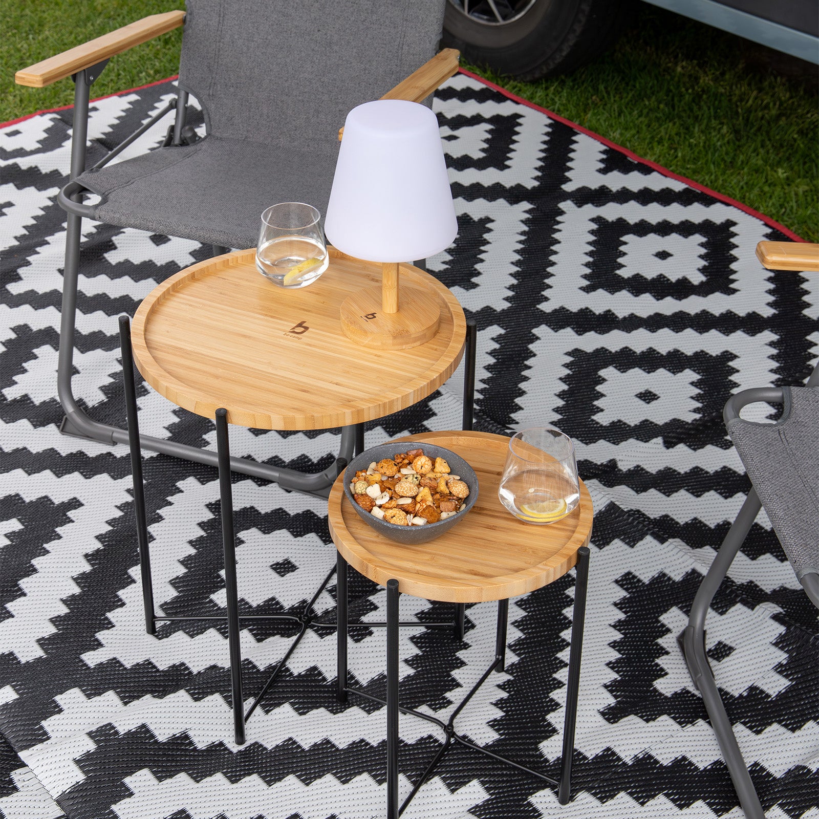 BO-CAMP camping table side table Carnaby L tray BBQ folding table bamboo wood