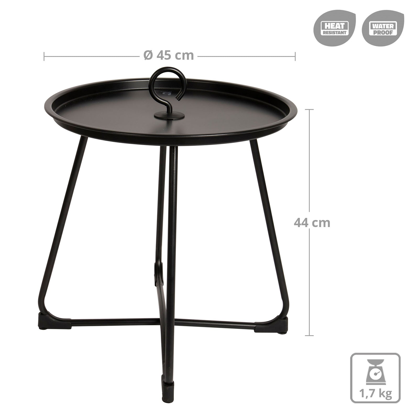 BO-CAMP Industrial Garden Side Table Palmetto Tray Camping Folding Table Ø45