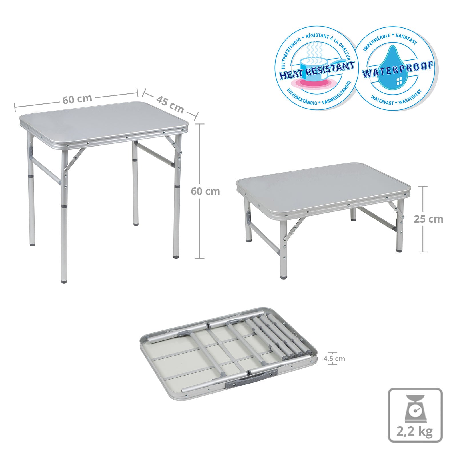 BO-CAMP Alu Mini Campingtisch Premium - Klapptisch Koffertisch Falttisch 2 Höhen
