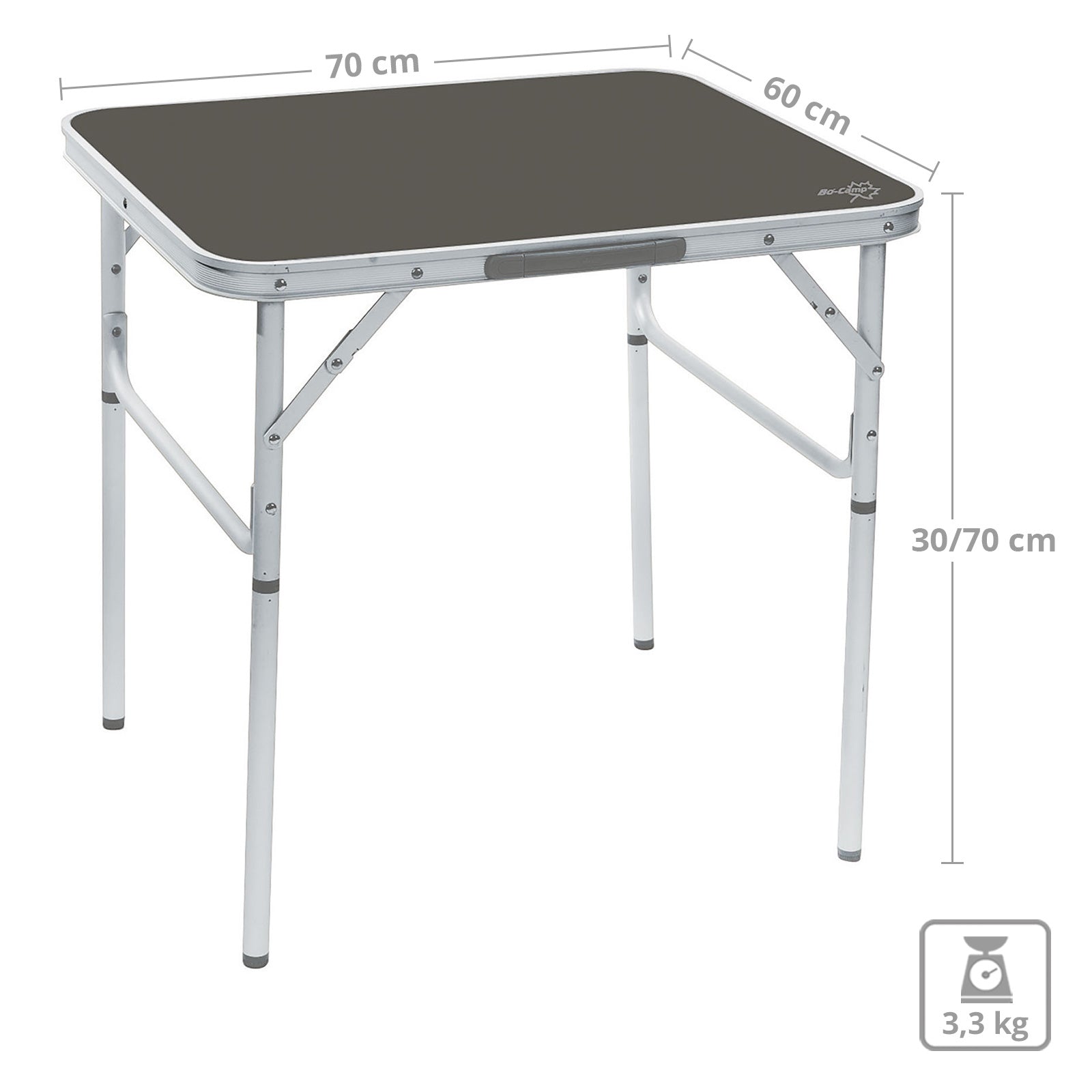 BO-CAMP Table de camping pliante en aluminium 2 hauteurs