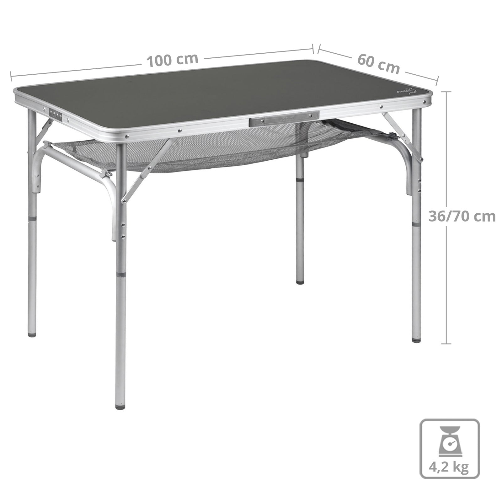 BO-CAMP Table de camping pliante en aluminium 2 hauteurs