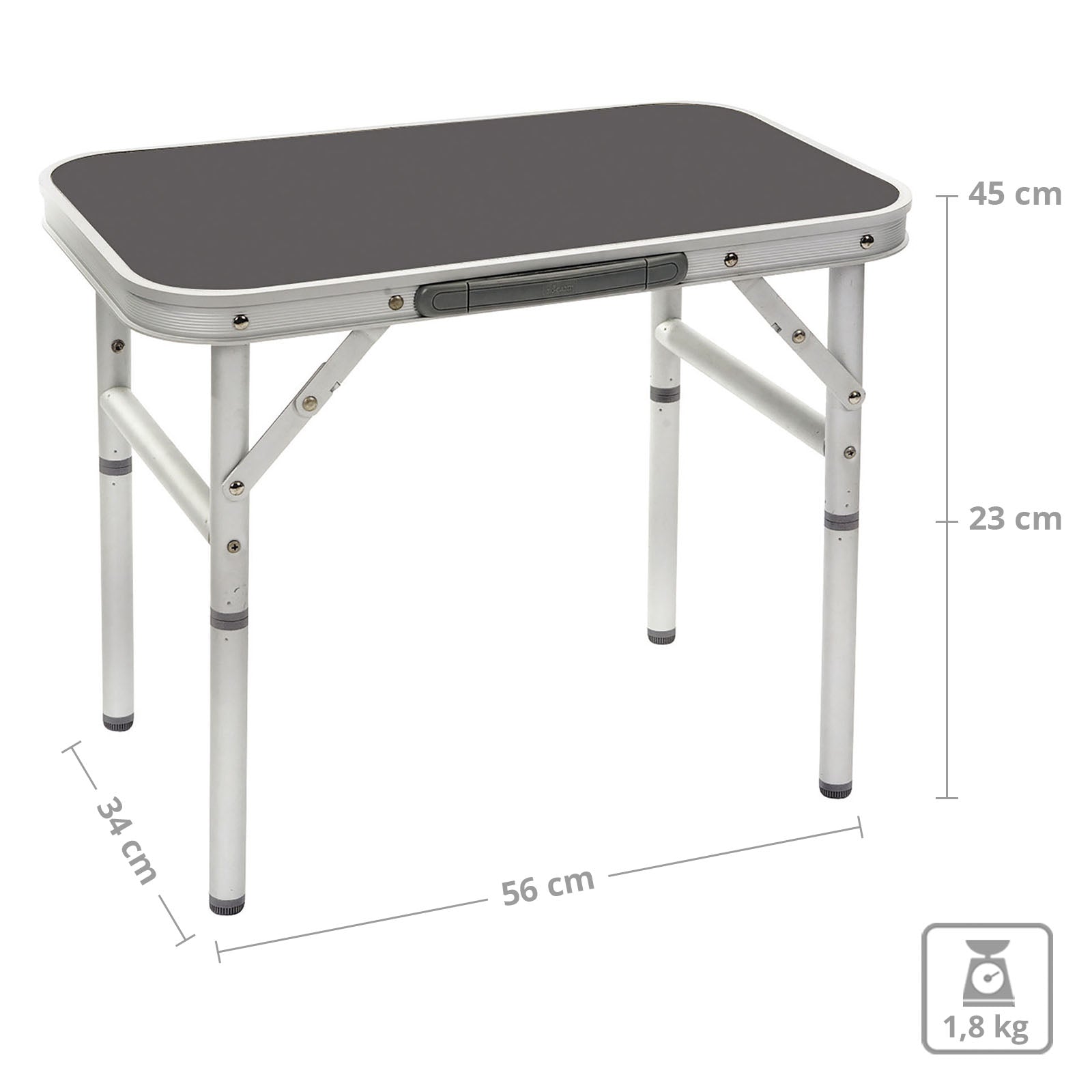 BO-CAMP Mini table de camping en aluminium Table d'appoint Table pliante Valise Table de jardin 2 hauteurs
