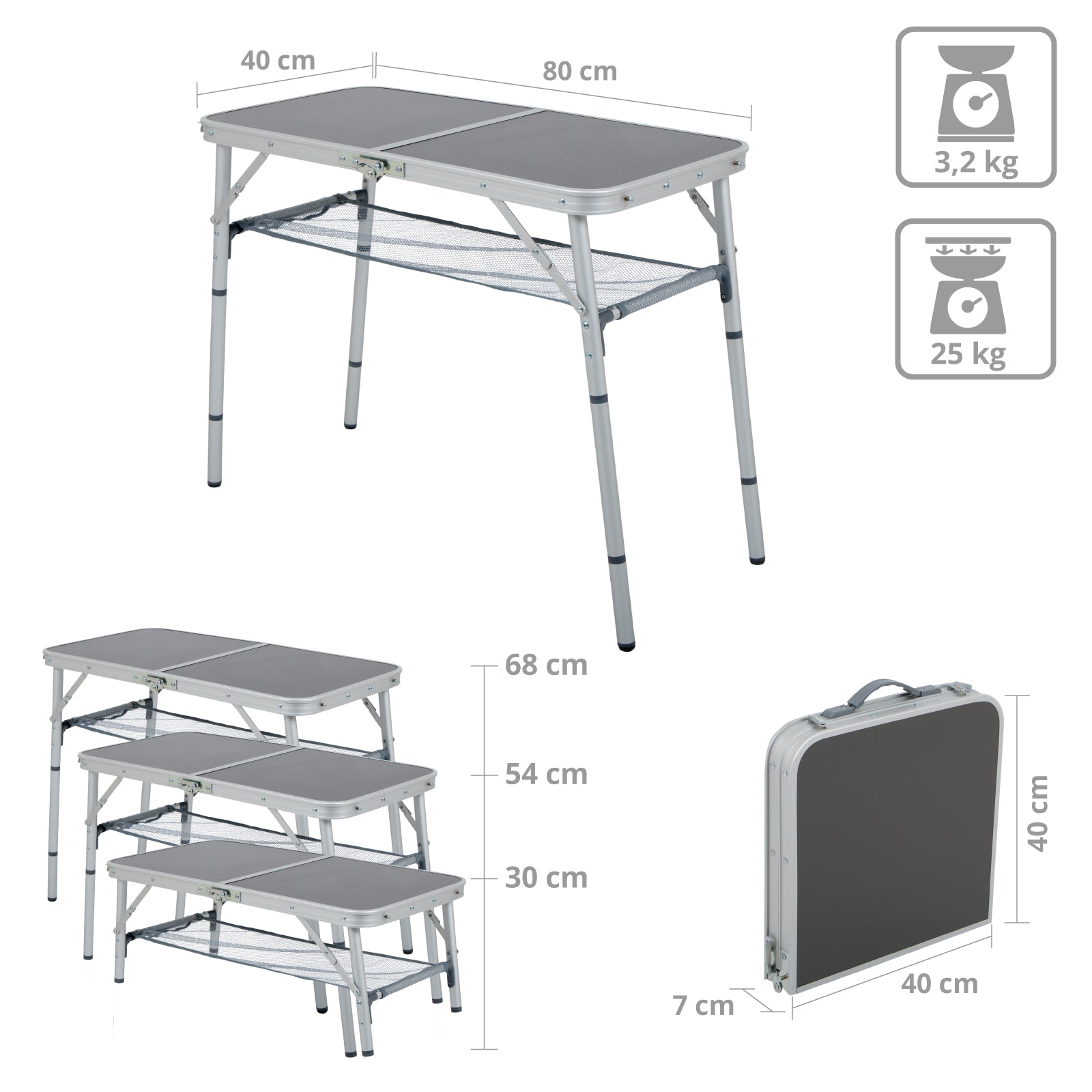 BO-CAMP Alu Campingtisch Klapptisch Falttisch Koffertisch Beistelltisch 4 Höhen