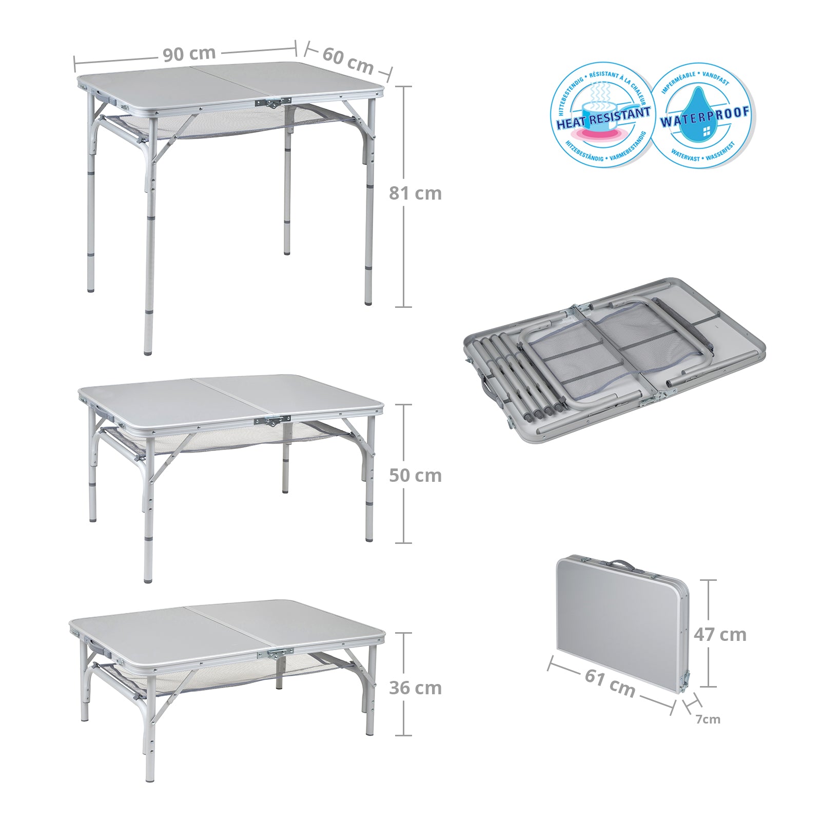 BO-CAMP table de camping en aluminium table pliante premium table valise table pliante table de jardin 4 hauteurs