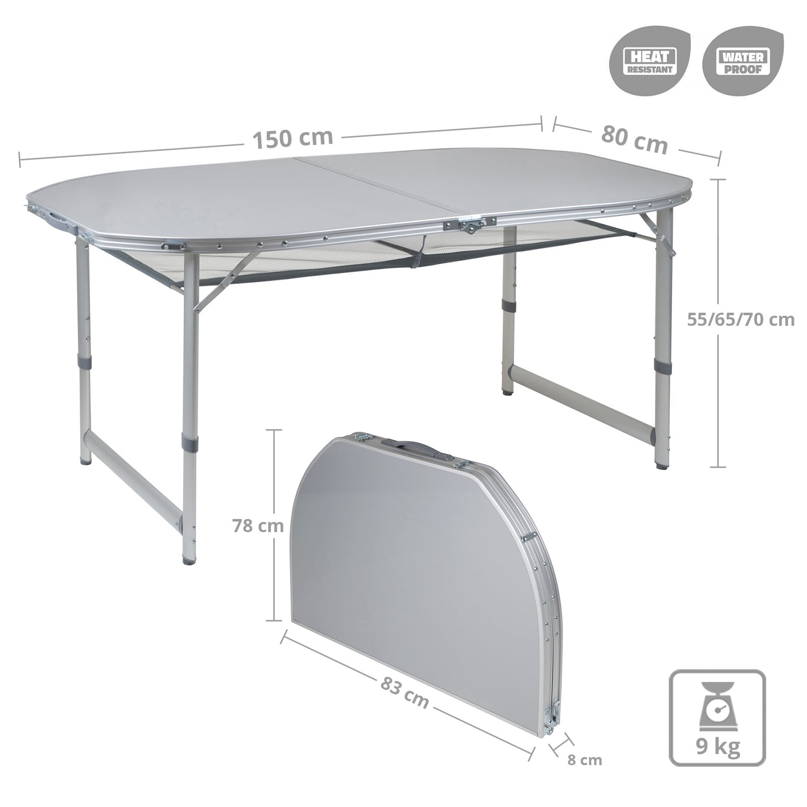 BO-CAMP Table de camping pliante en aluminium 3 hauteurs