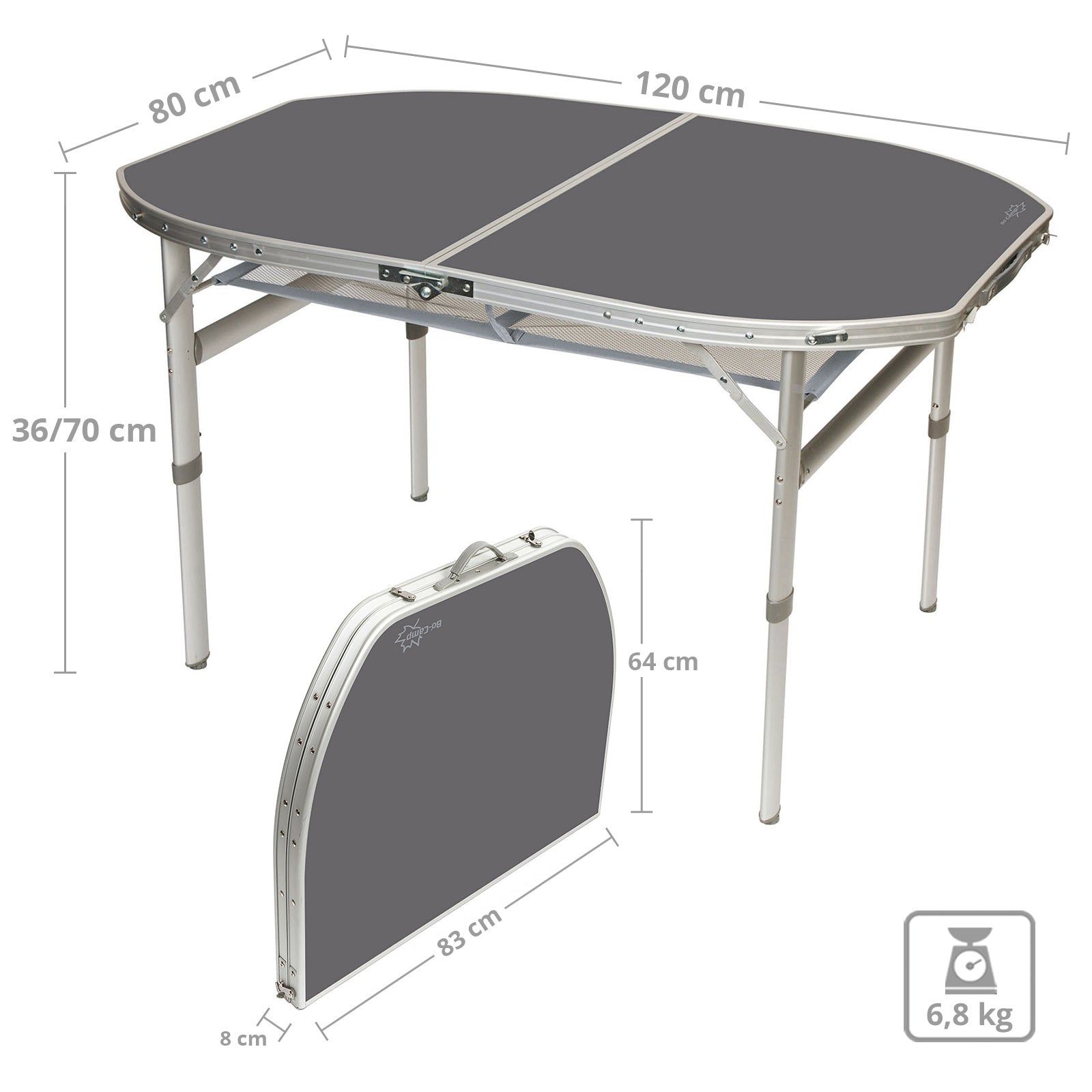 BO-CAMP Camping Suitcase Table Folding Table Folding Table Foldable Foldable Aluminum 2 Heights