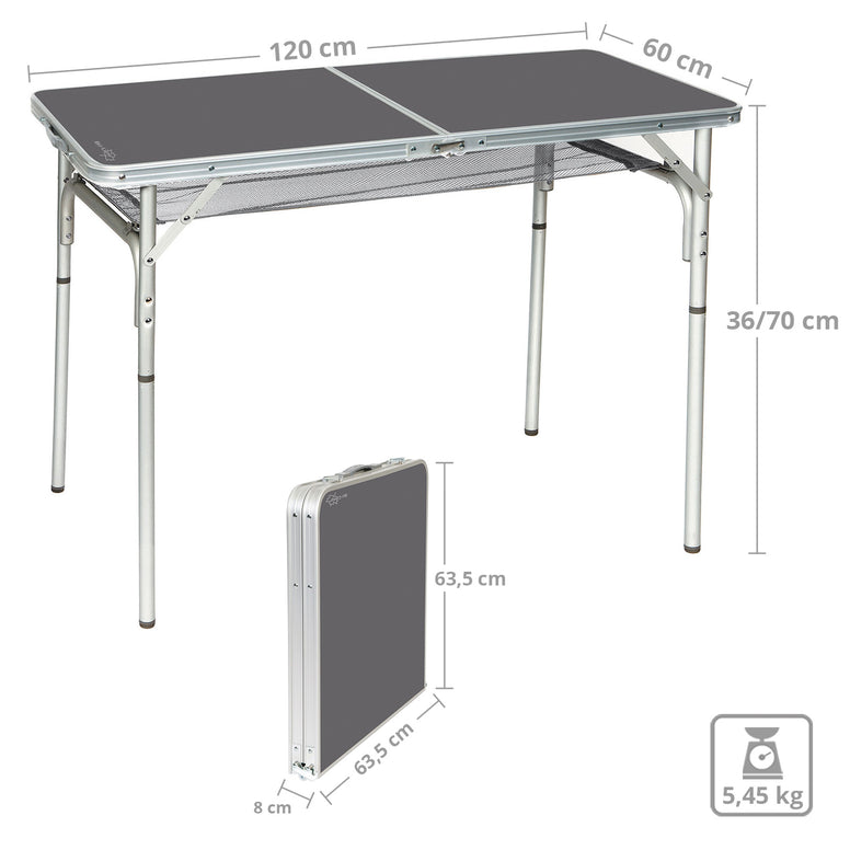 BO-CAMP Table de camping pliante en aluminium 2 hauteurs