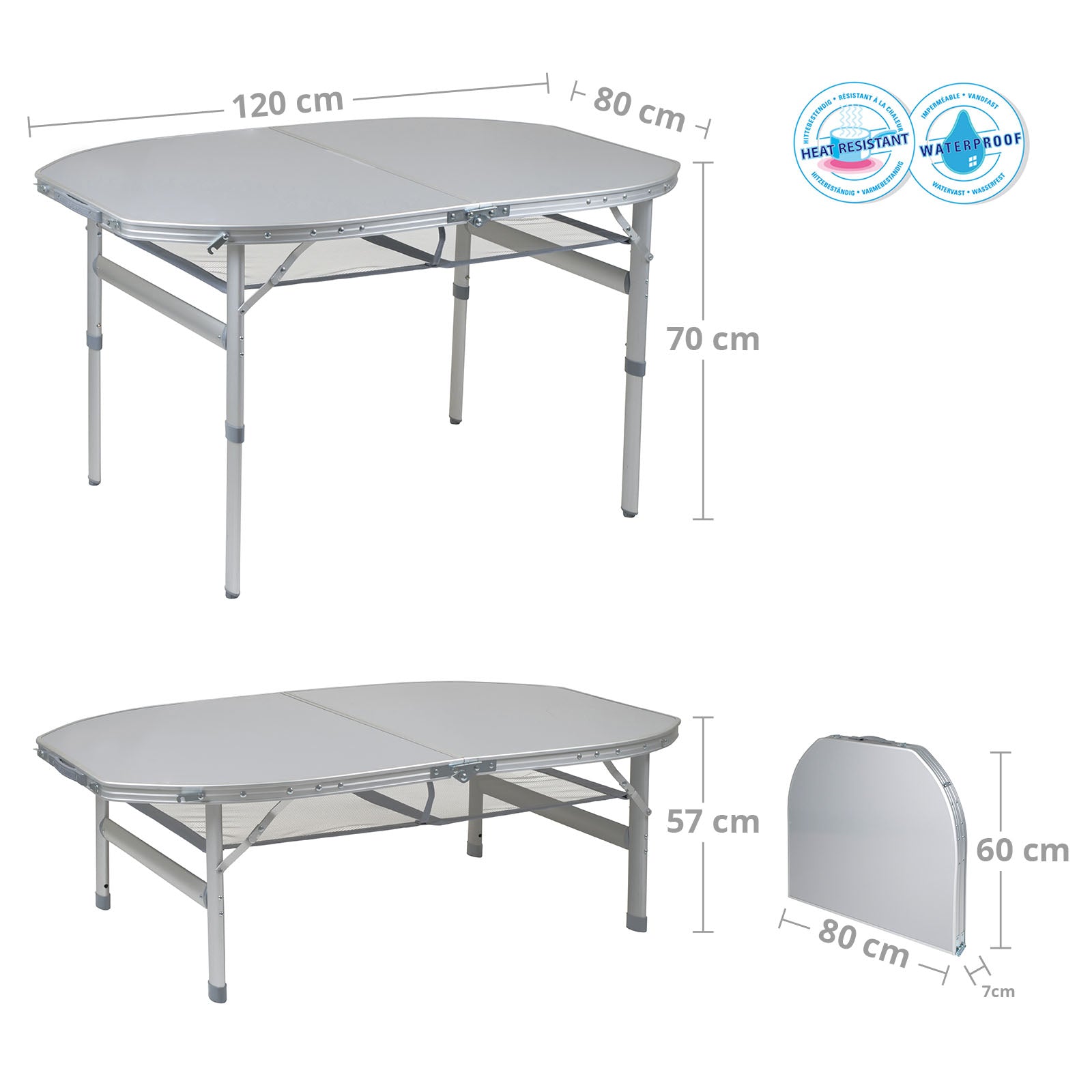 BO-CAMP table de camping en aluminium table pliante premium table pliante valise table de jardin 2 hauteurs