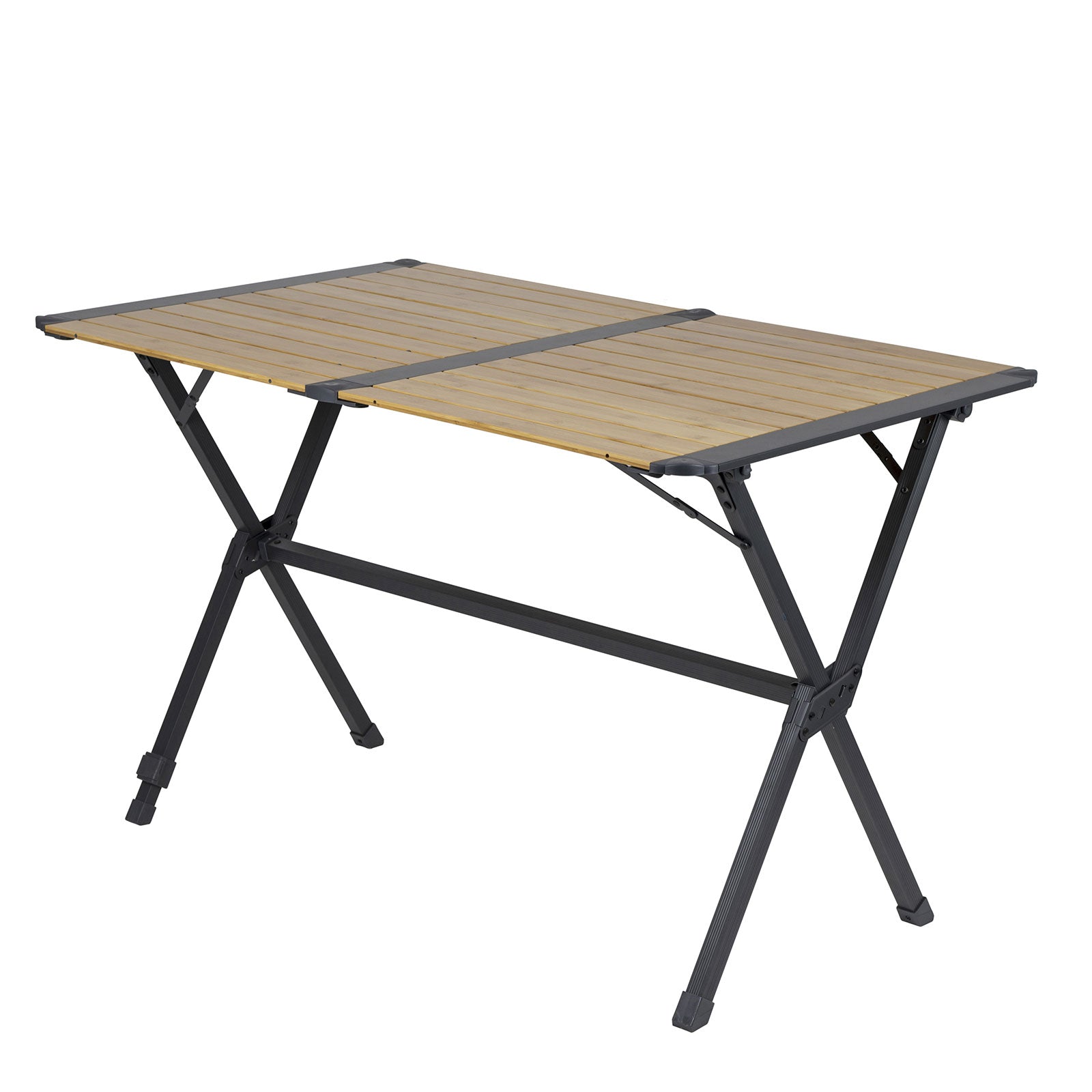 Table de camping en aluminium BO-CAMP, table de camping à roulettes, table pliante, grande table en bois 111x72