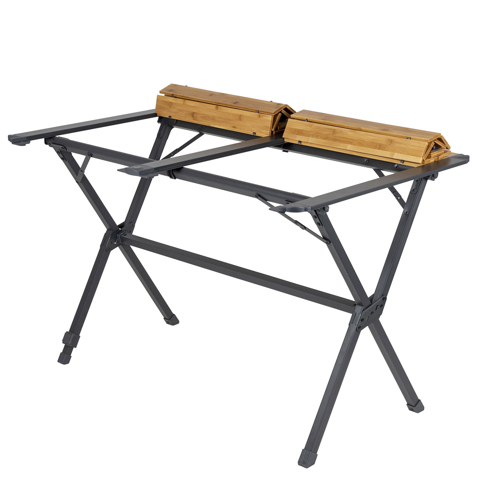 BO-CAMP Aluminium kampeertafel, campingtafel op wieltjes, klaptafel, grote houten tafel 111x72