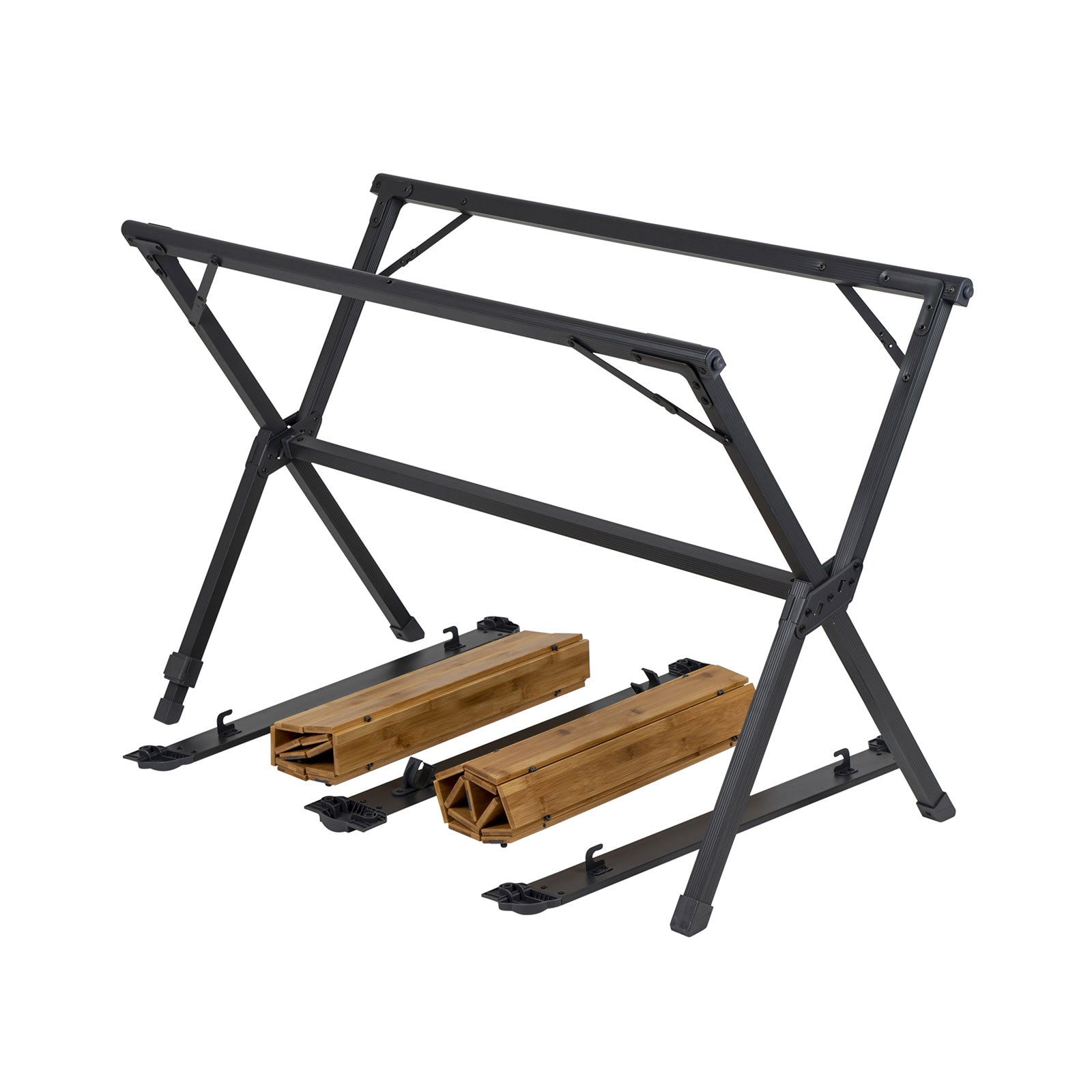 BO-CAMP Aluminium kampeertafel, campingtafel op wieltjes, klaptafel, grote houten tafel 111x72