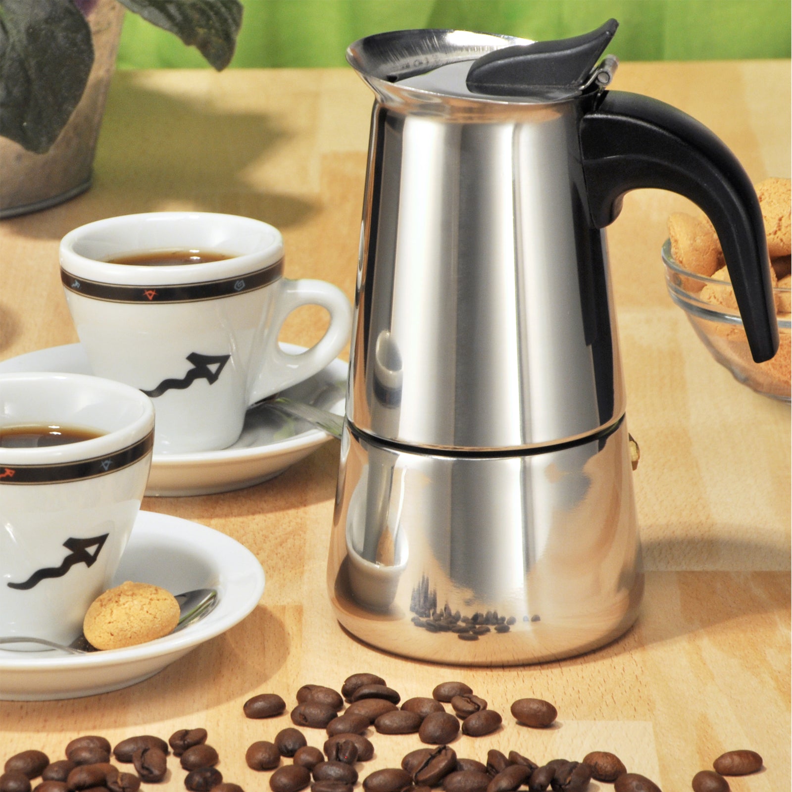 HI Espressokocher Espressokanne Espresso Kaffe Kocher Camping 2 Tassen Edelstahl